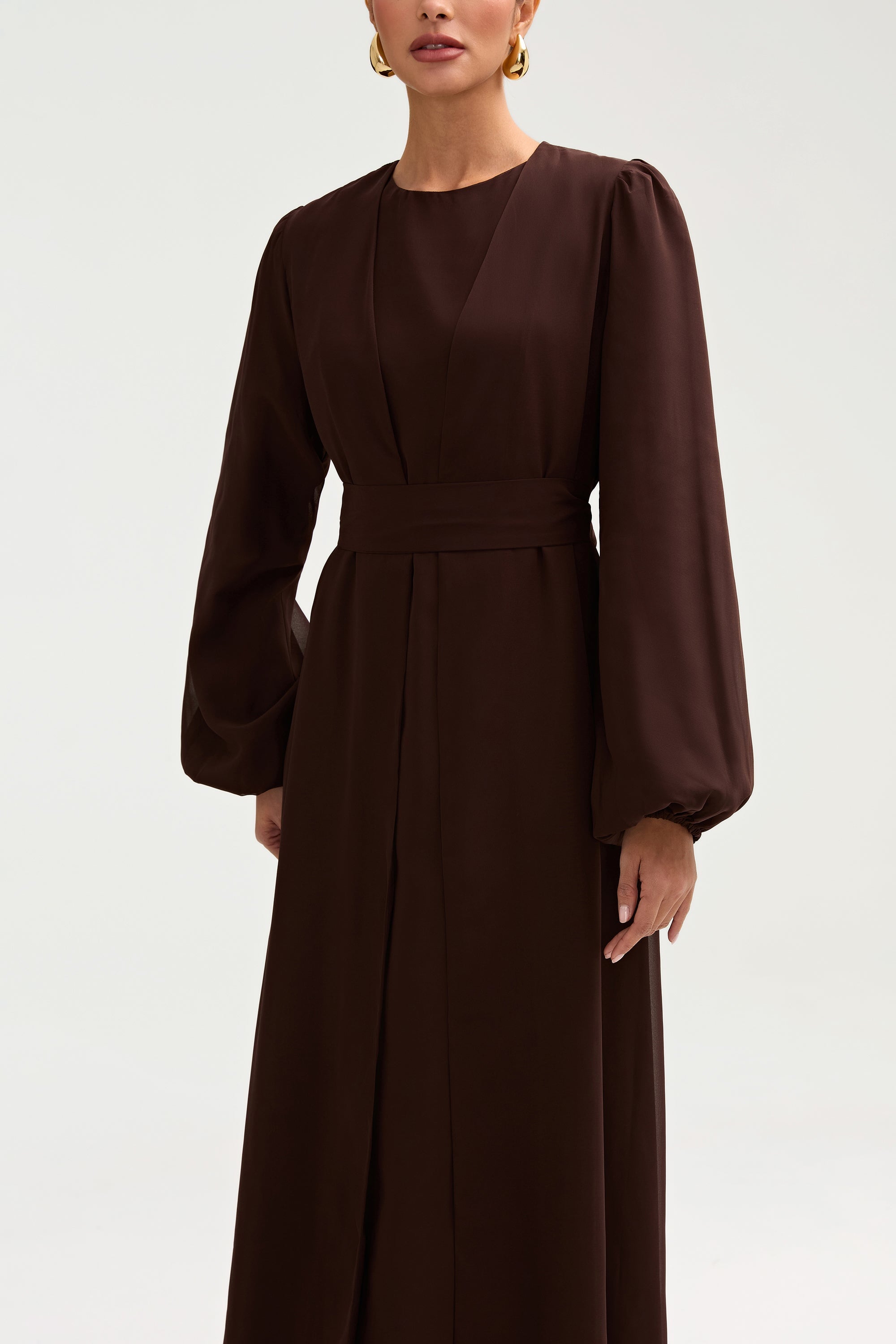 Najma Chiffon Abaya & Dress Set - Cocoa Brown Clothing epschoolboard 
