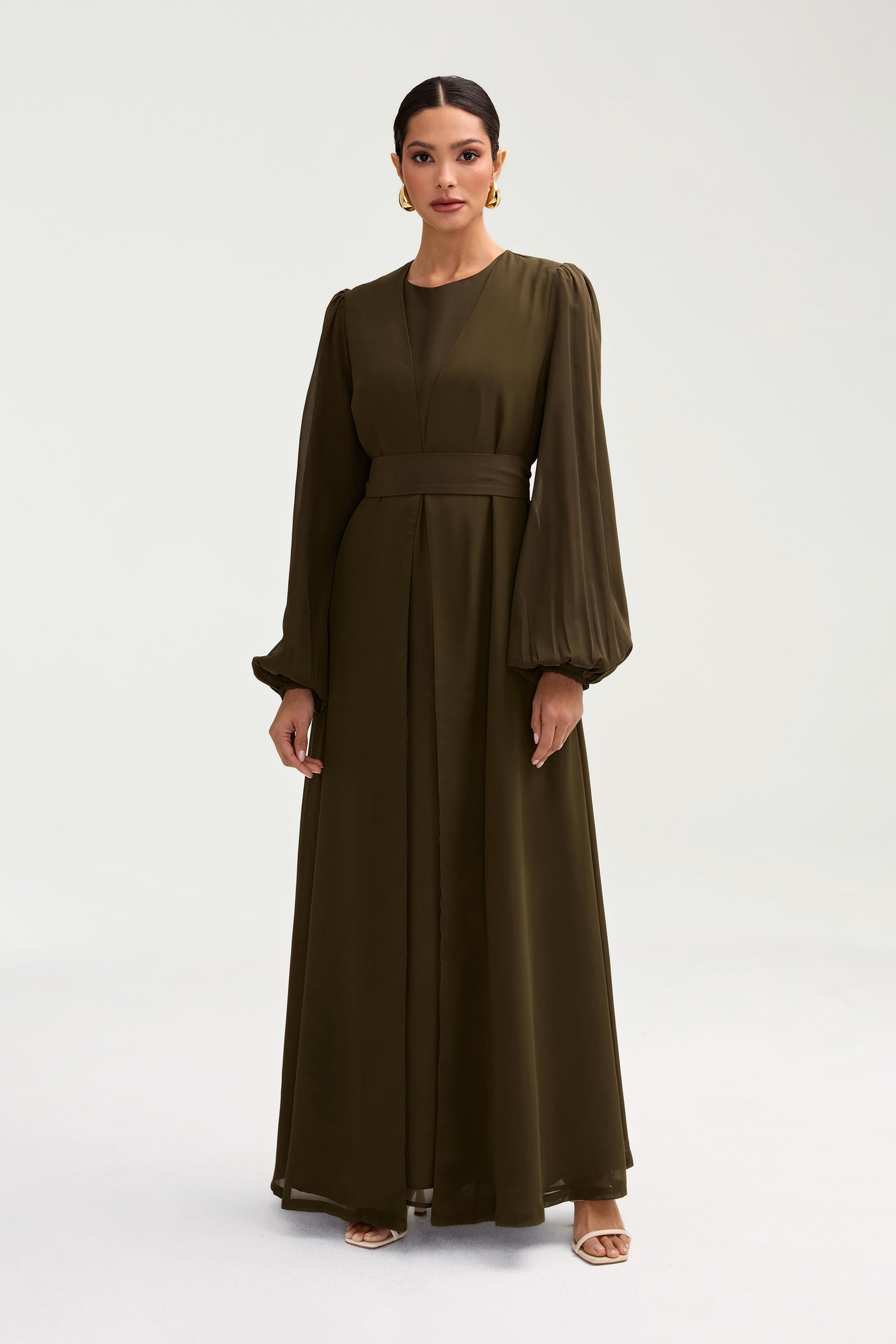 Najma Chiffon Abaya & Dress Set - Olive Clothing Veiled