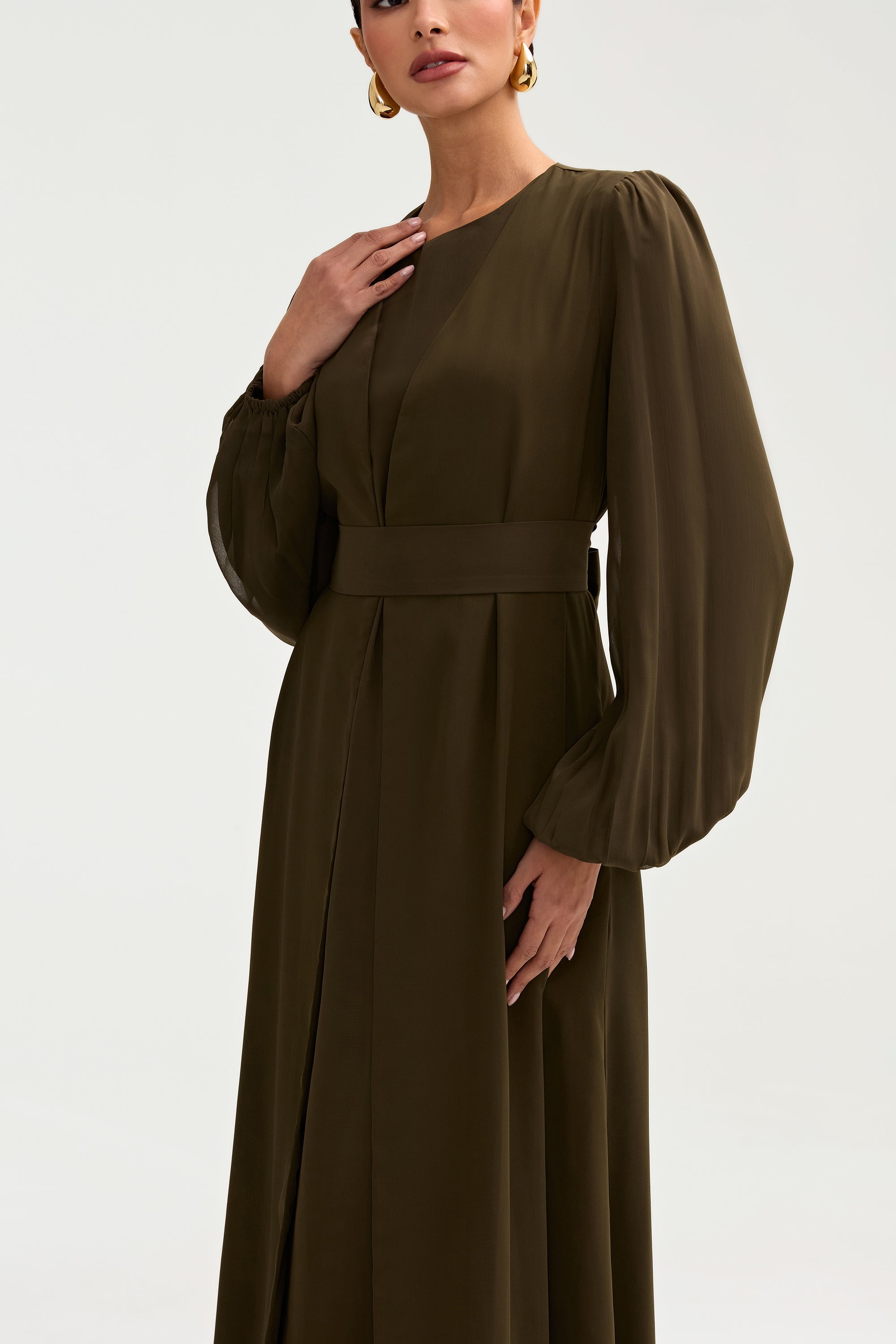 Najma Chiffon Abaya & Dress Set - Olive Clothing Veiled