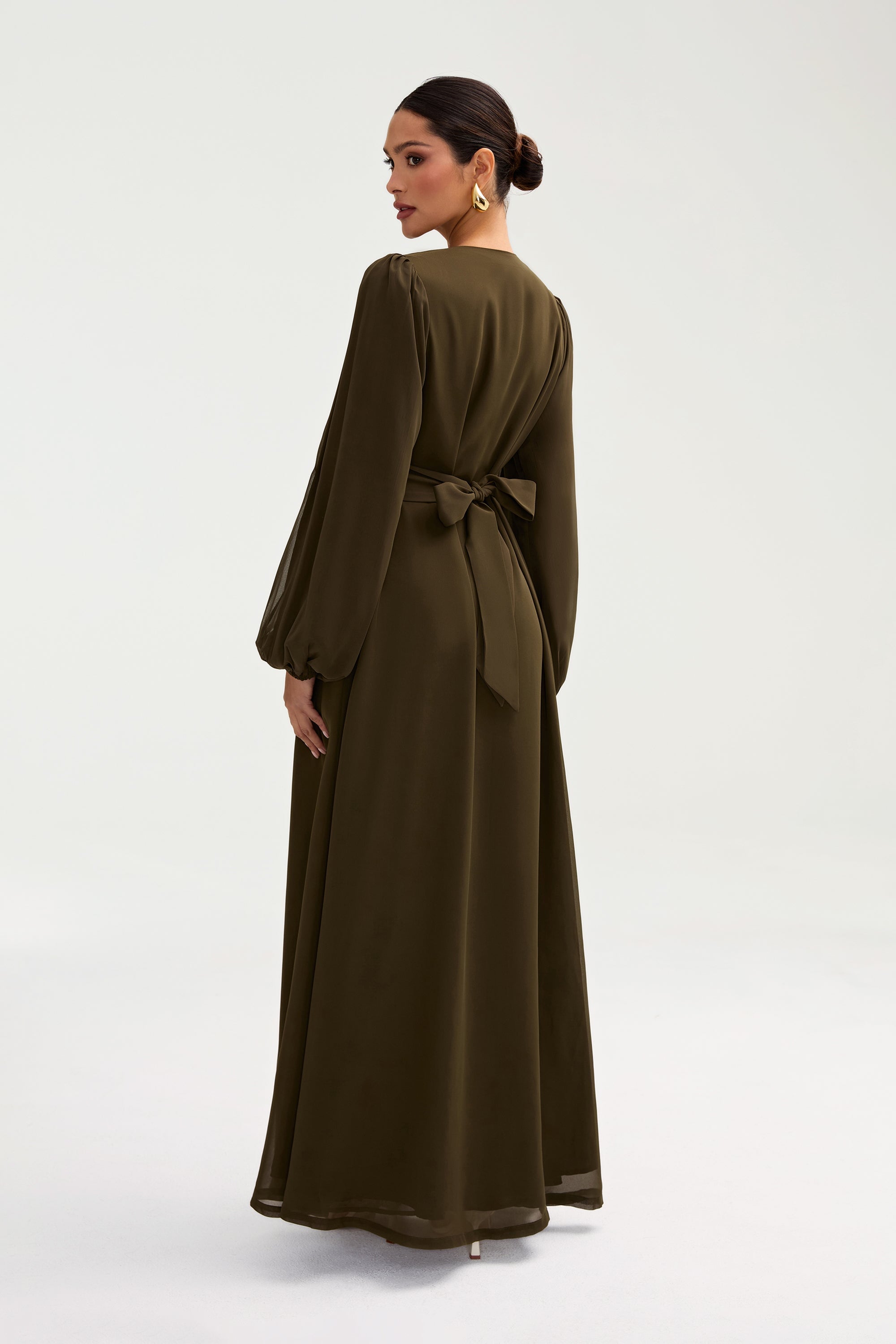 Najma Chiffon Abaya & Dress Set - Olive Clothing Veiled