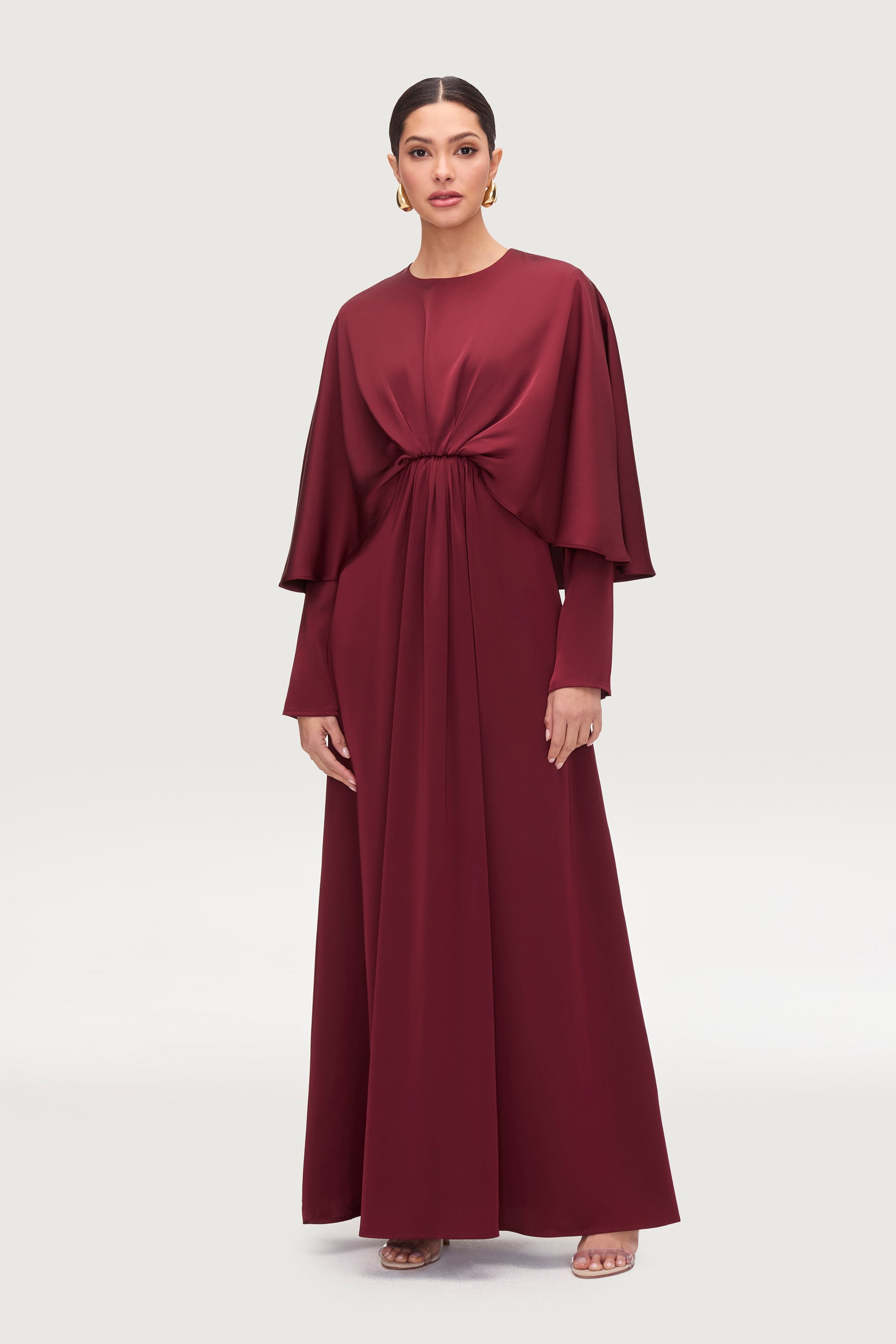 Najum Satin Cape Maxi Dress - Karaz Dresses Veiled
