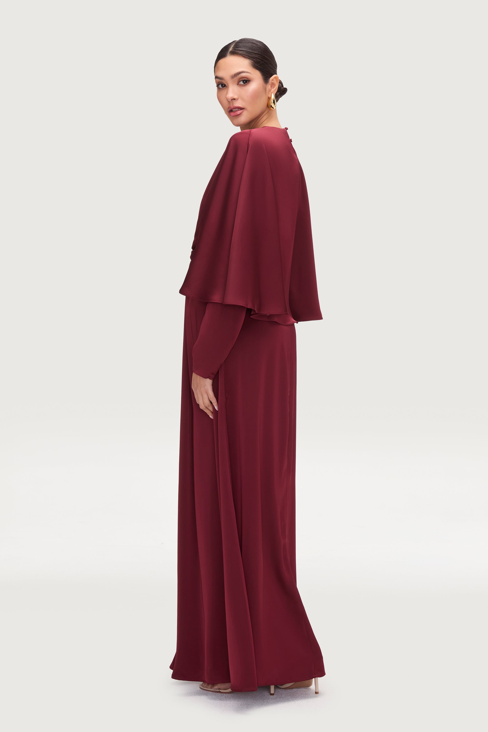 Najum Satin Cape Maxi Dress - Karaz Dresses Veiled