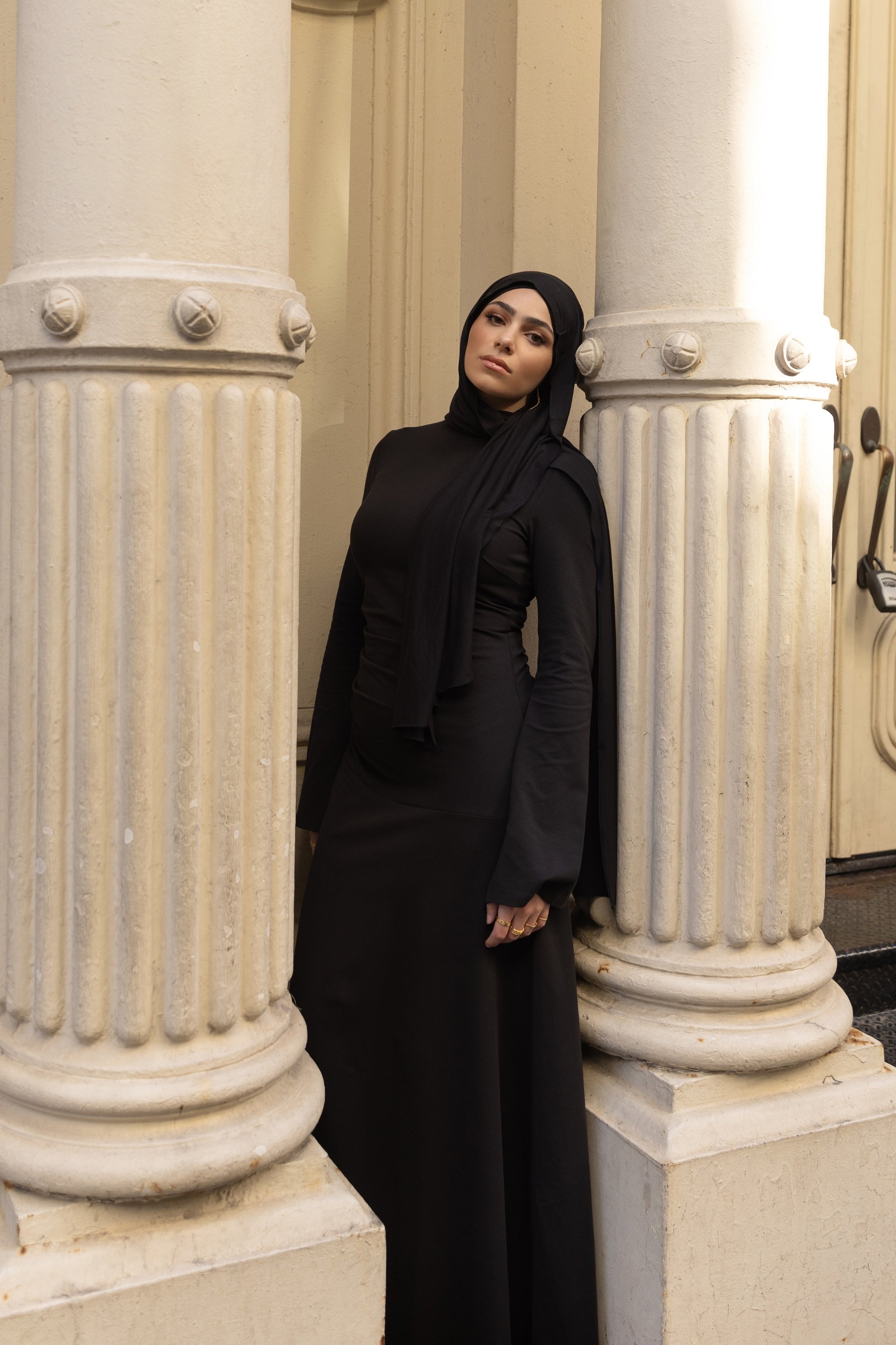 Natalie Rouched Jersey Maxi Dress - Black Clothing saigonodysseyhotel 