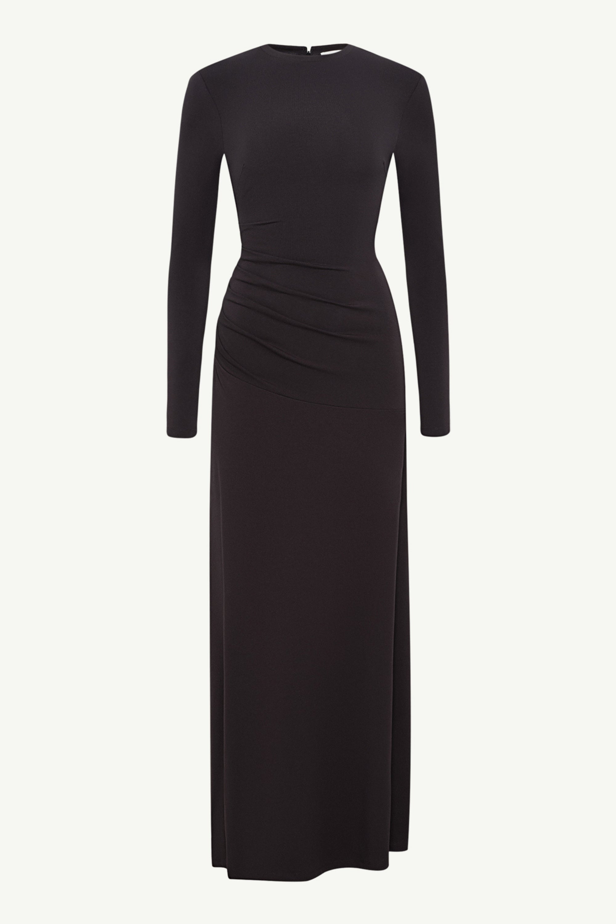 Natalie Rouched Jersey Maxi Dress - Black Clothing saigonodysseyhotel 