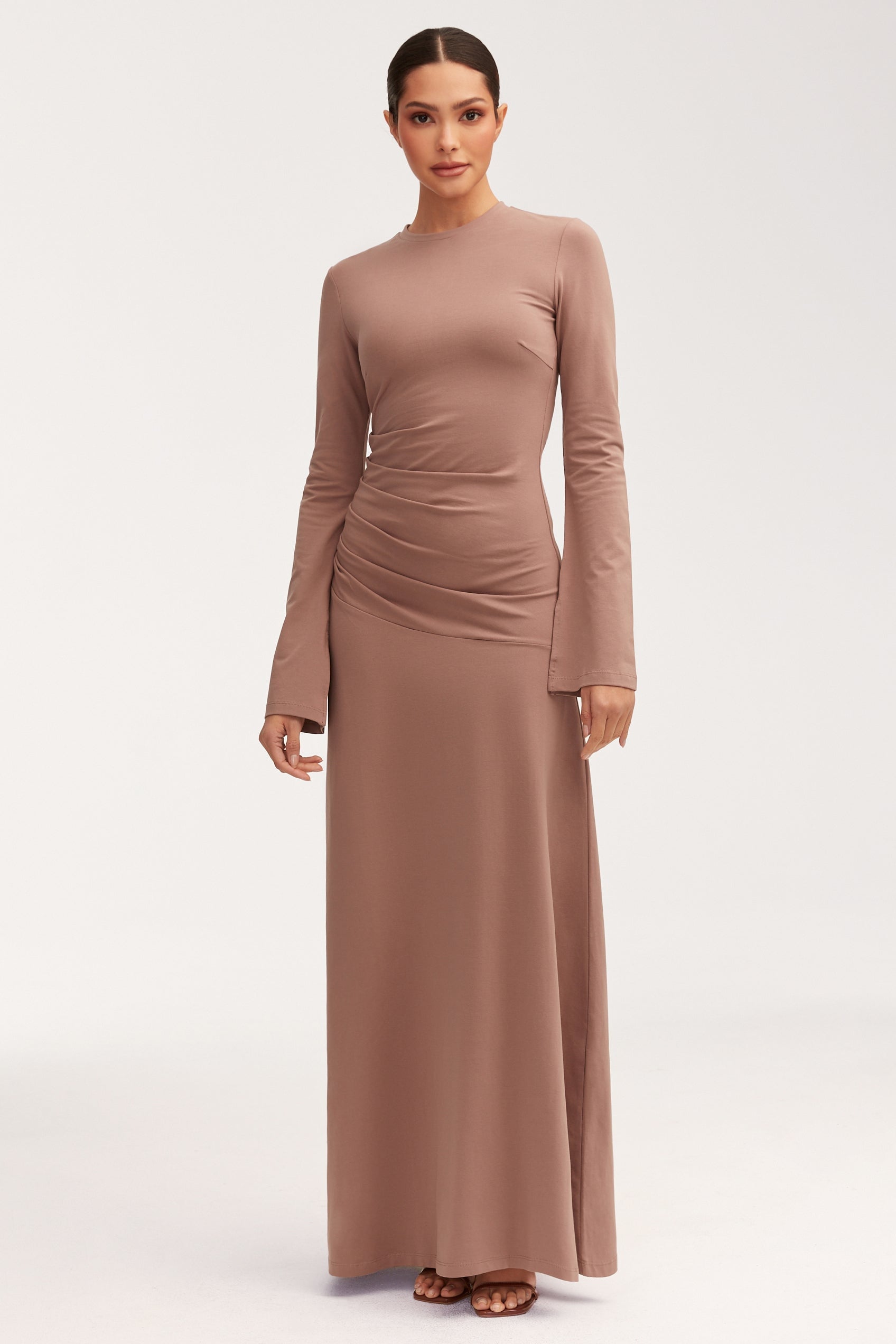 Natalie Rouched Jersey Maxi Dress - Deep Taupe Dresses epschoolboard 