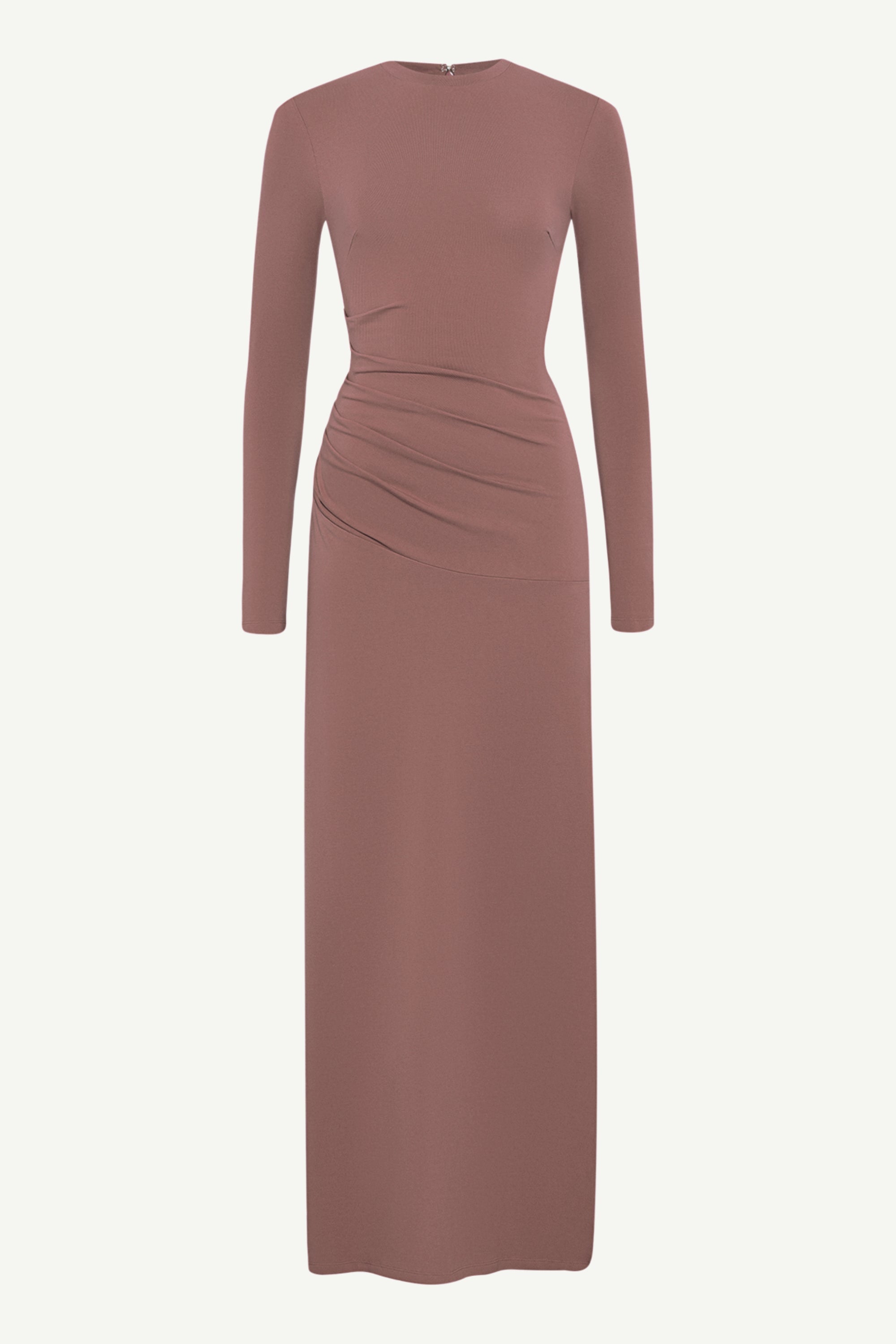 Natalie Rouched Jersey Maxi Dress - Deep Taupe Clothing saigonodysseyhotel 