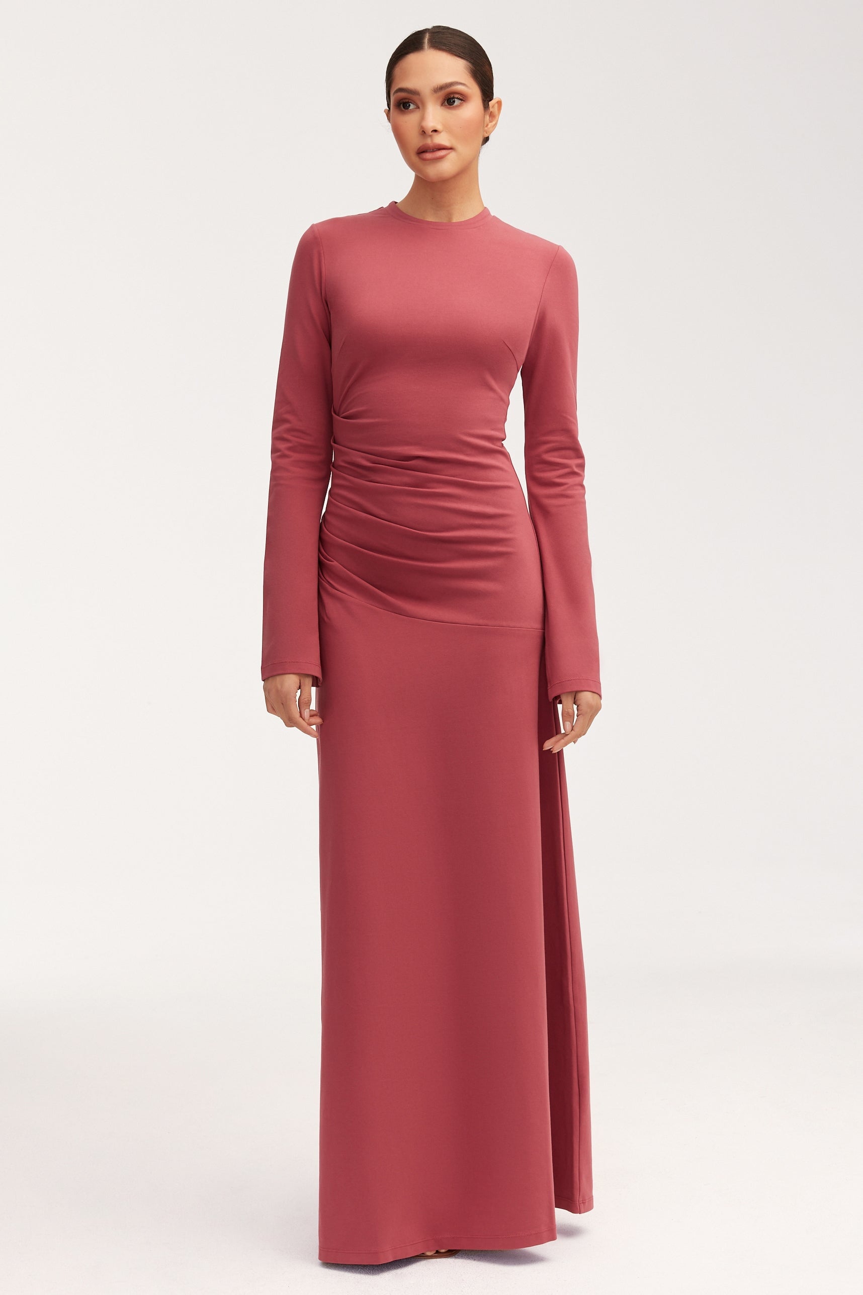 Natalie Rouched Jersey Maxi Dress - Dry Rose Dresses epschoolboard 