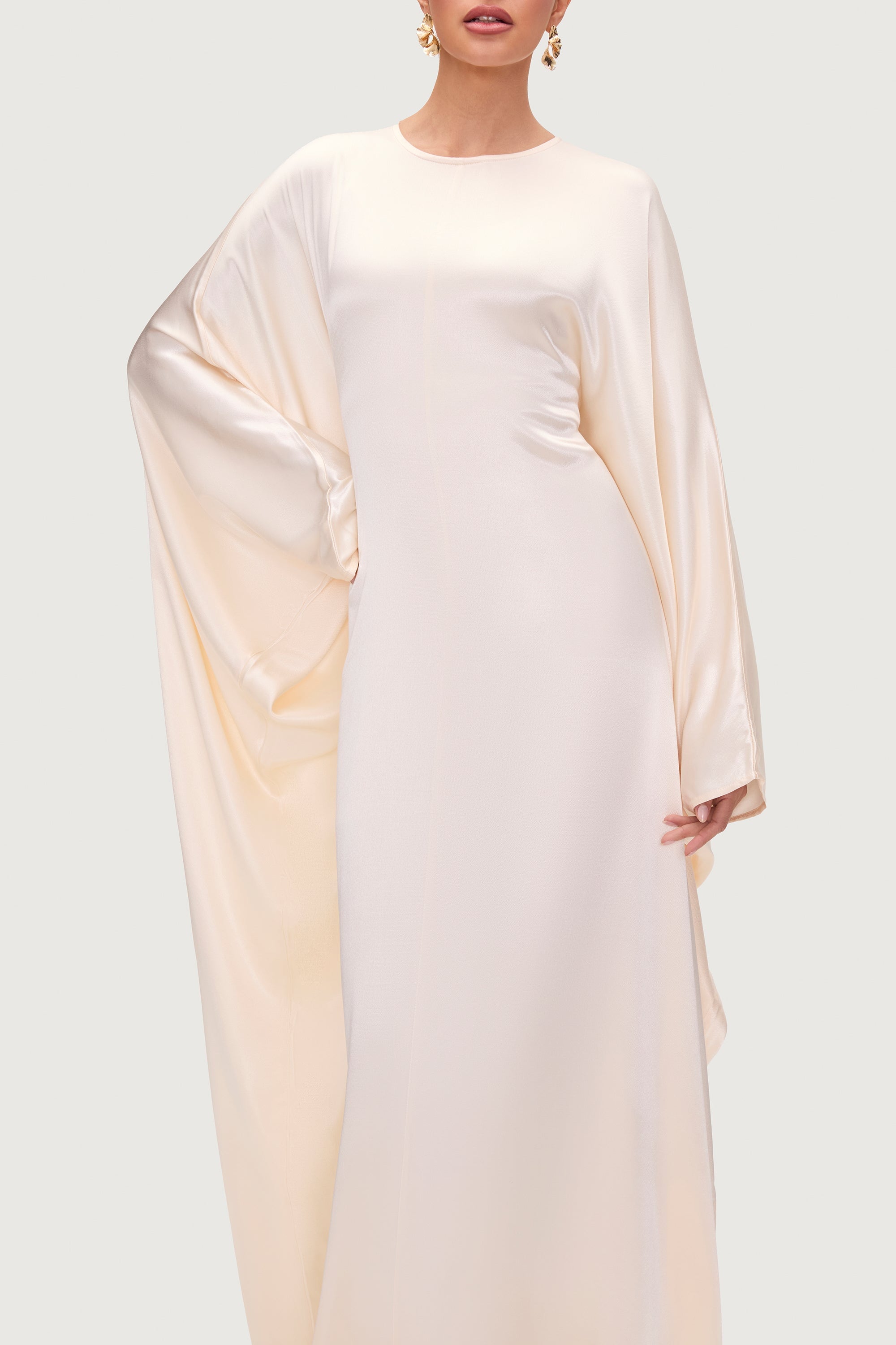 Nayla Silk Butterfly Inner Tie Abaya Dress - Pearl Abayas Veiled