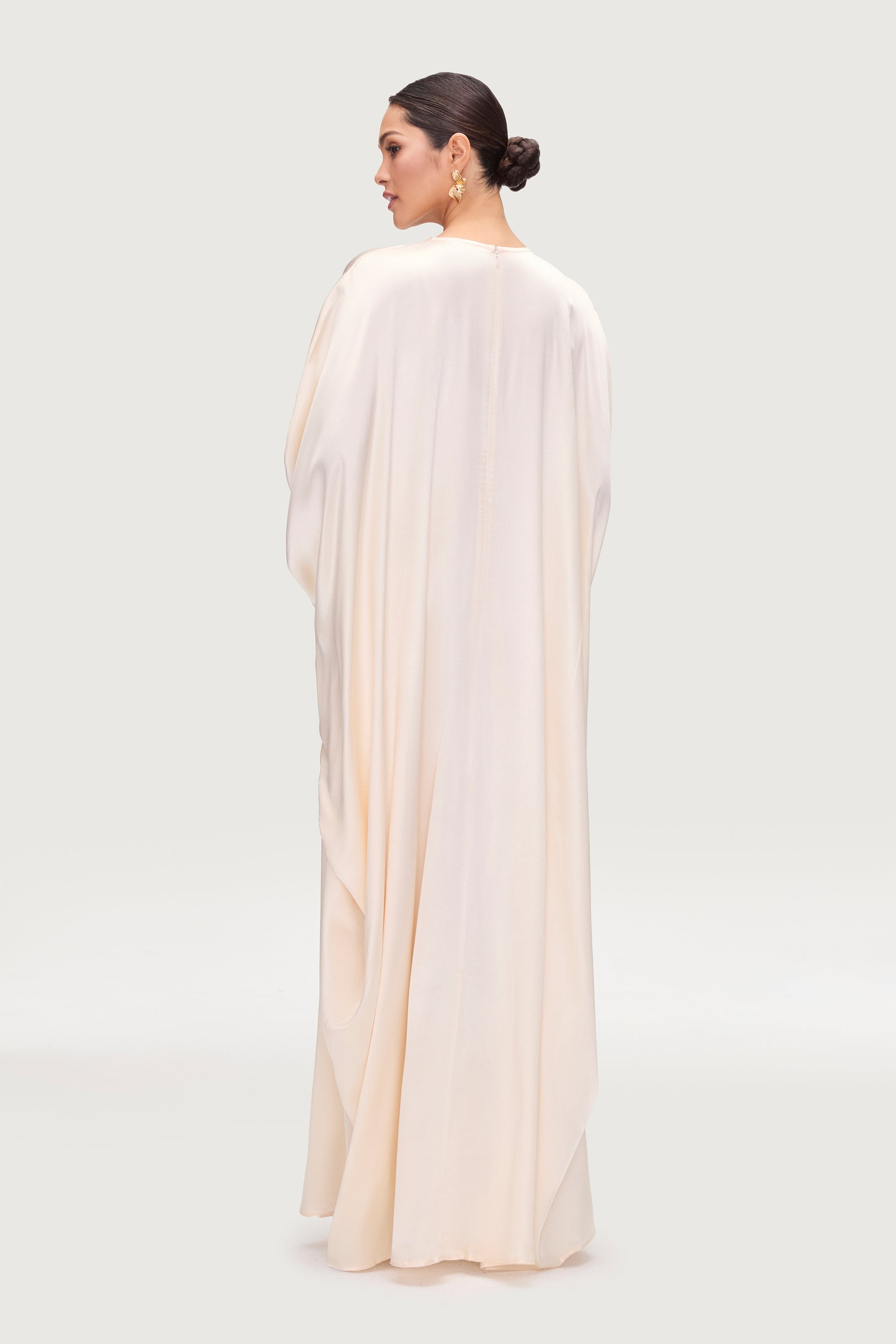 Nayla Silk Butterfly Inner Tie Abaya Dress - Pearl Abayas Veiled