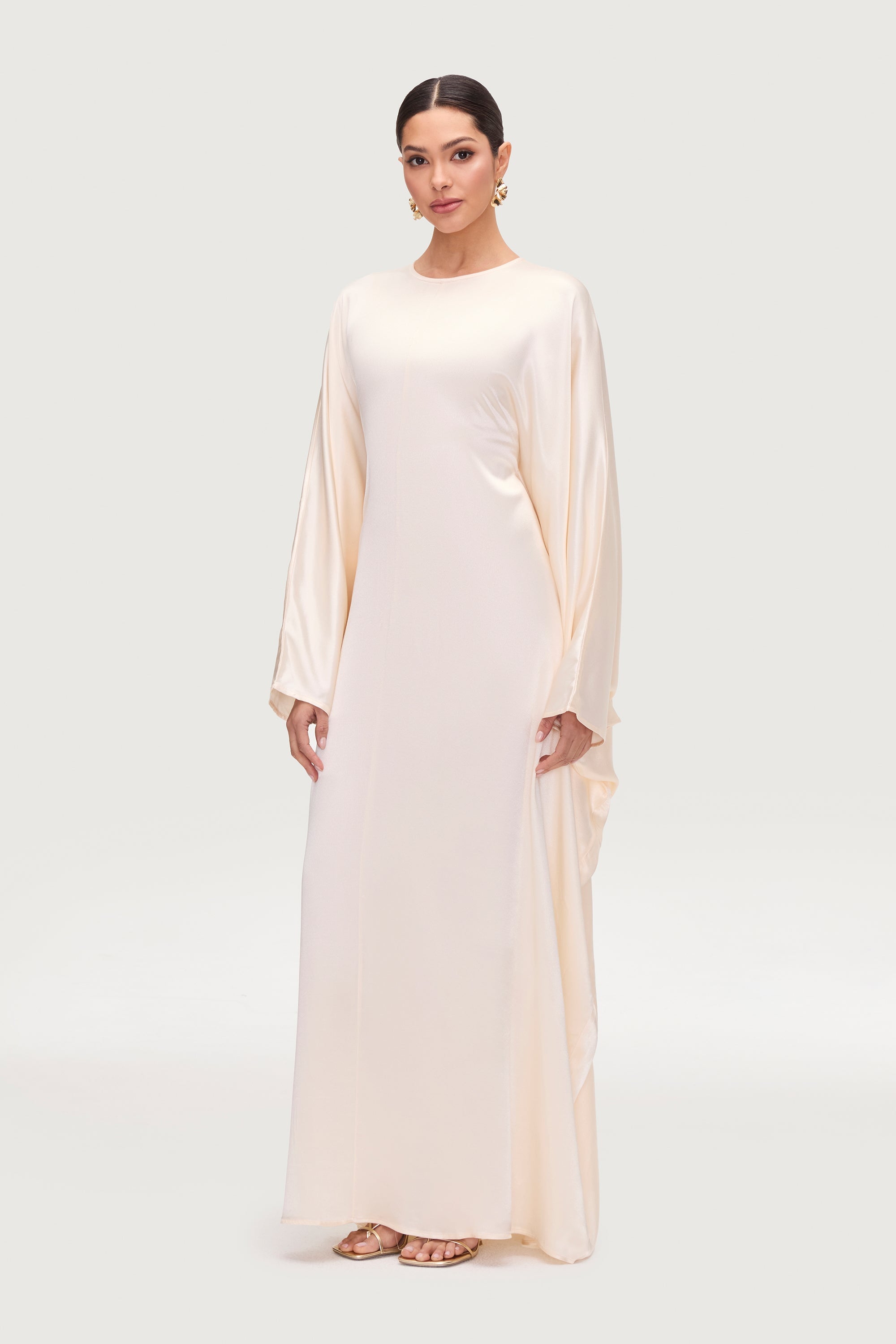 Nayla Silk Butterfly Inner Tie Abaya Dress - Pearl Abayas Veiled