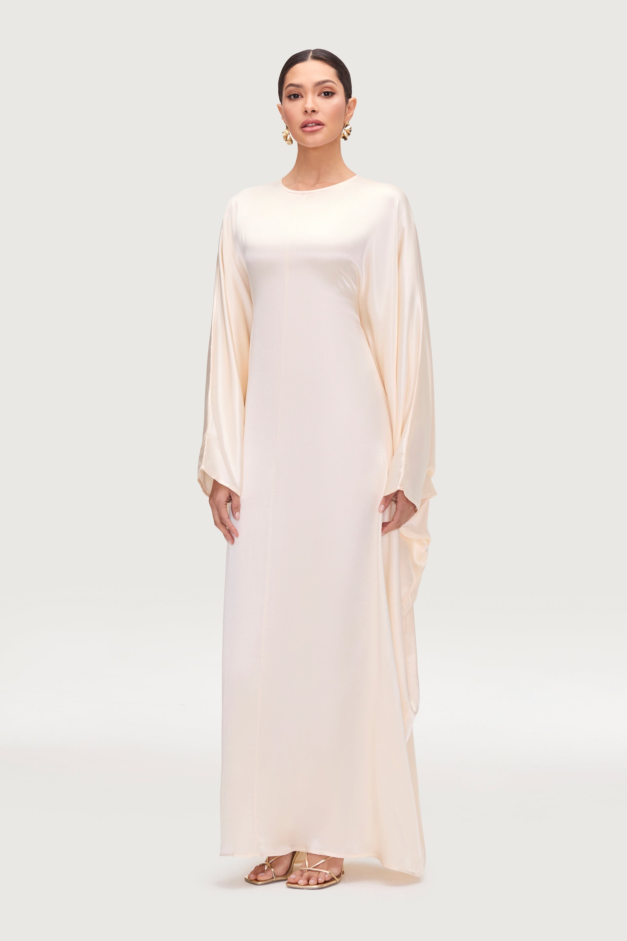 Nayla Silk Butterfly Inner Tie Abaya Dress - Pearl Abayas Veiled
