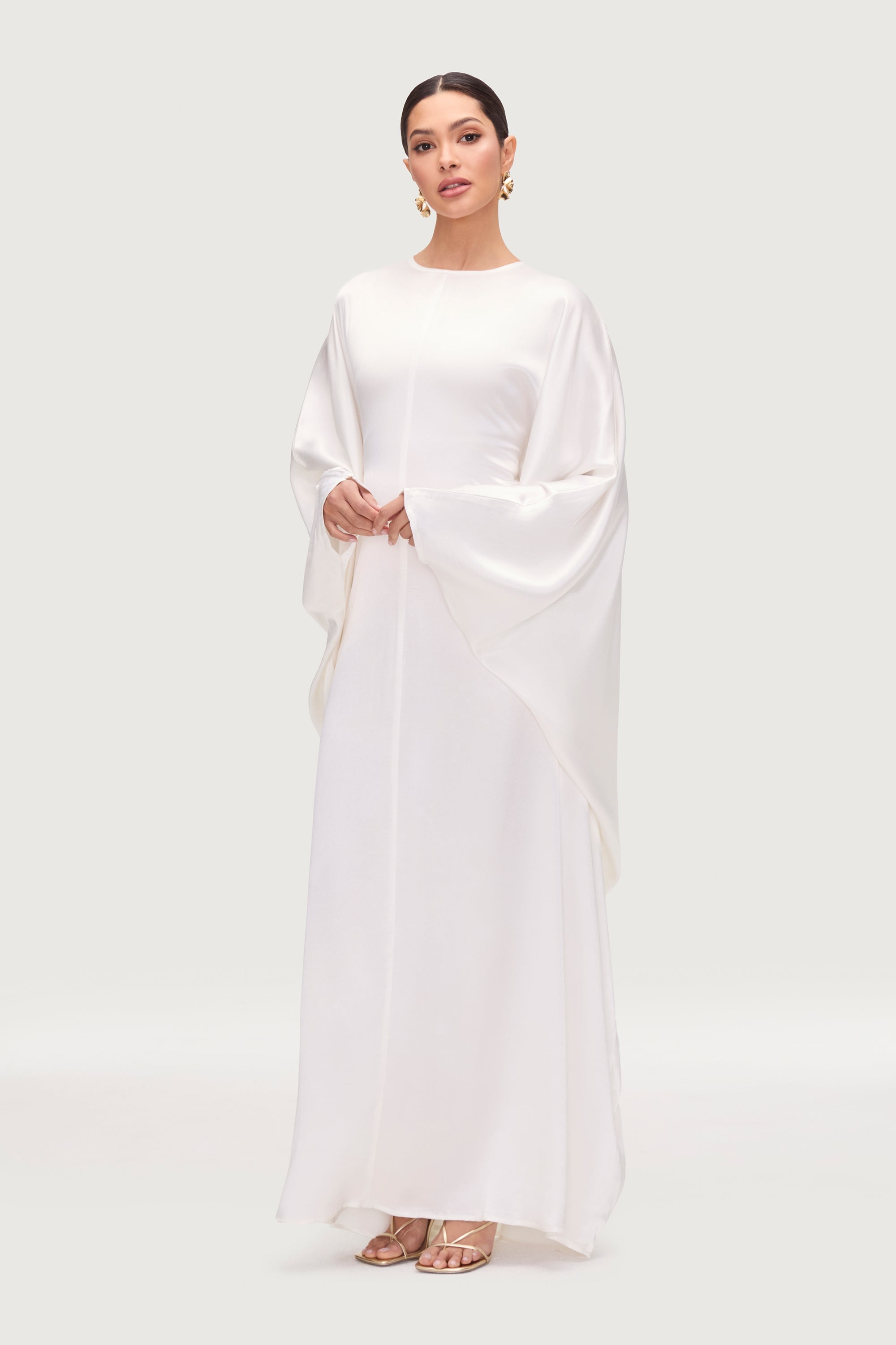 Nayla Silk Butterfly Inner Tie Abaya Dress - White Abayas Veiled