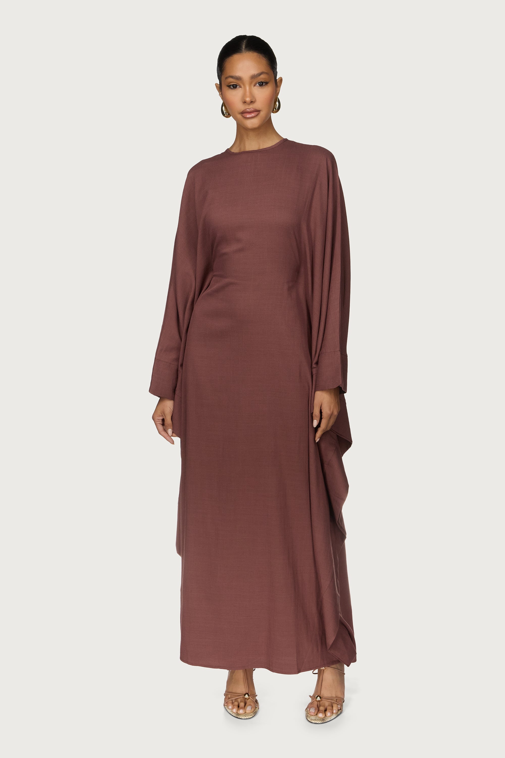 Noor Linen Butterfly Inner Tie Abaya Dress - Chocolate Truffle Abayas Veiled