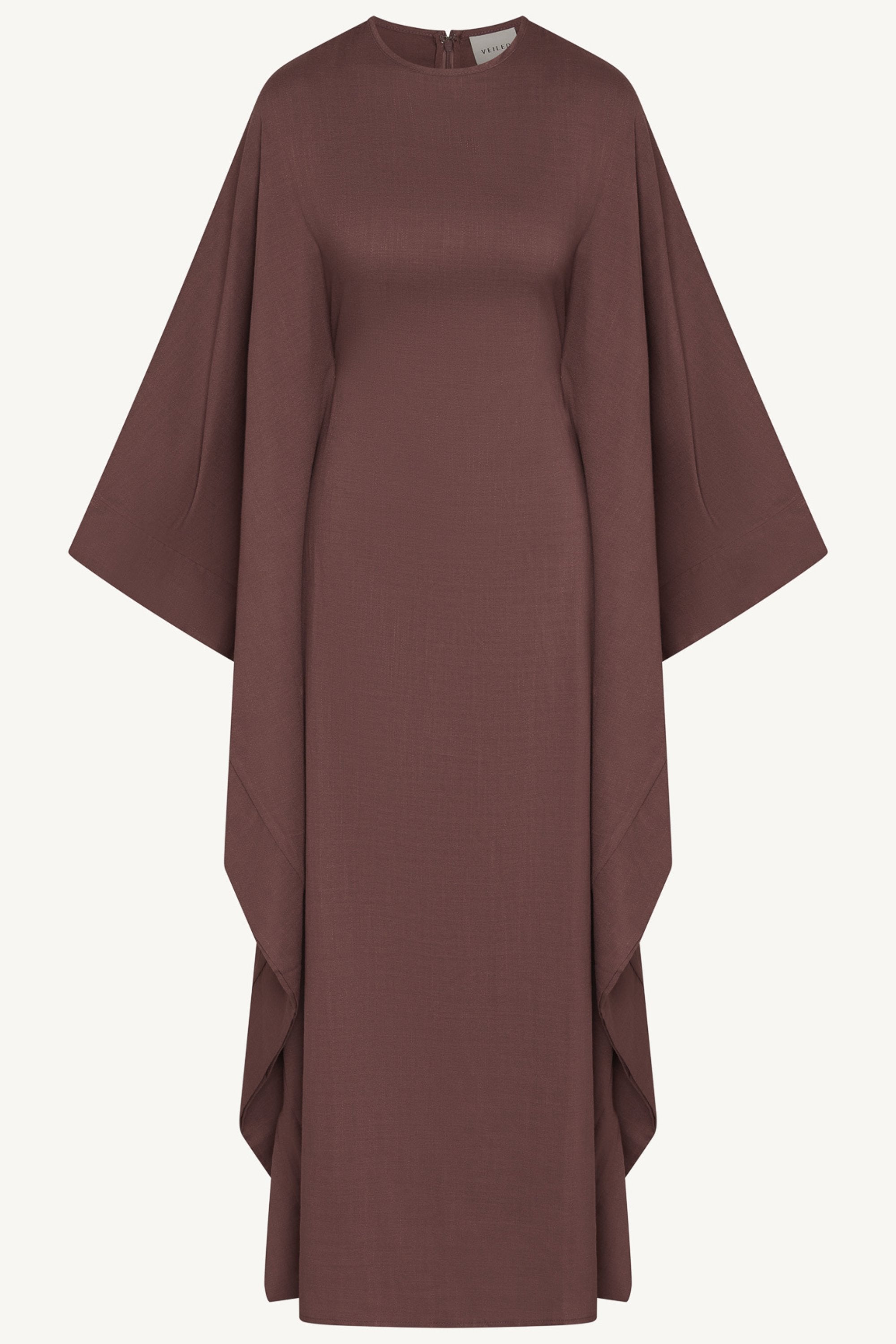 Noor Linen Butterfly Inner Tie Abaya Dress - Chocolate Truffle Abayas Veiled