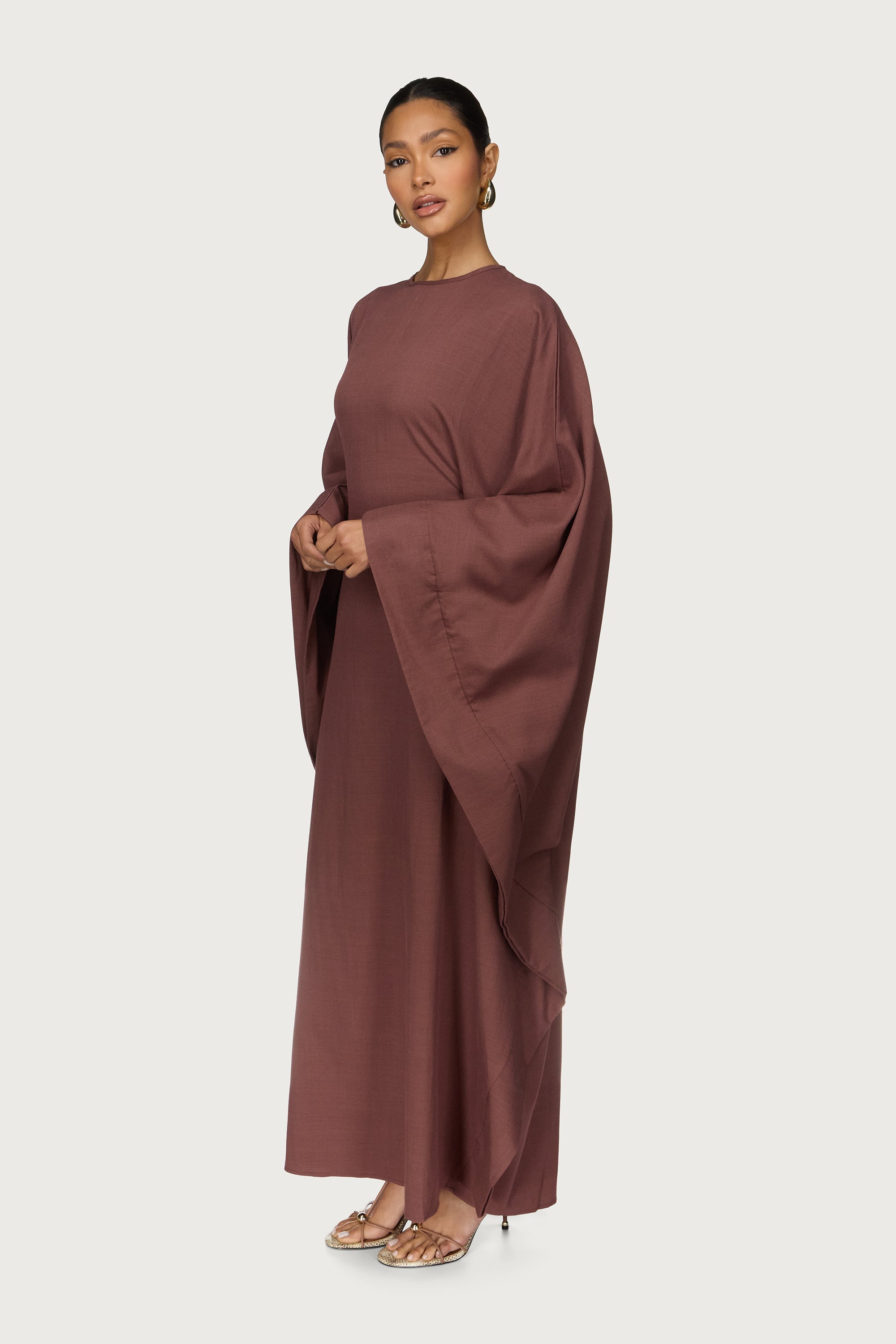 Noor Linen Butterfly Inner Tie Abaya Dress - Chocolate Truffle Abayas Veiled