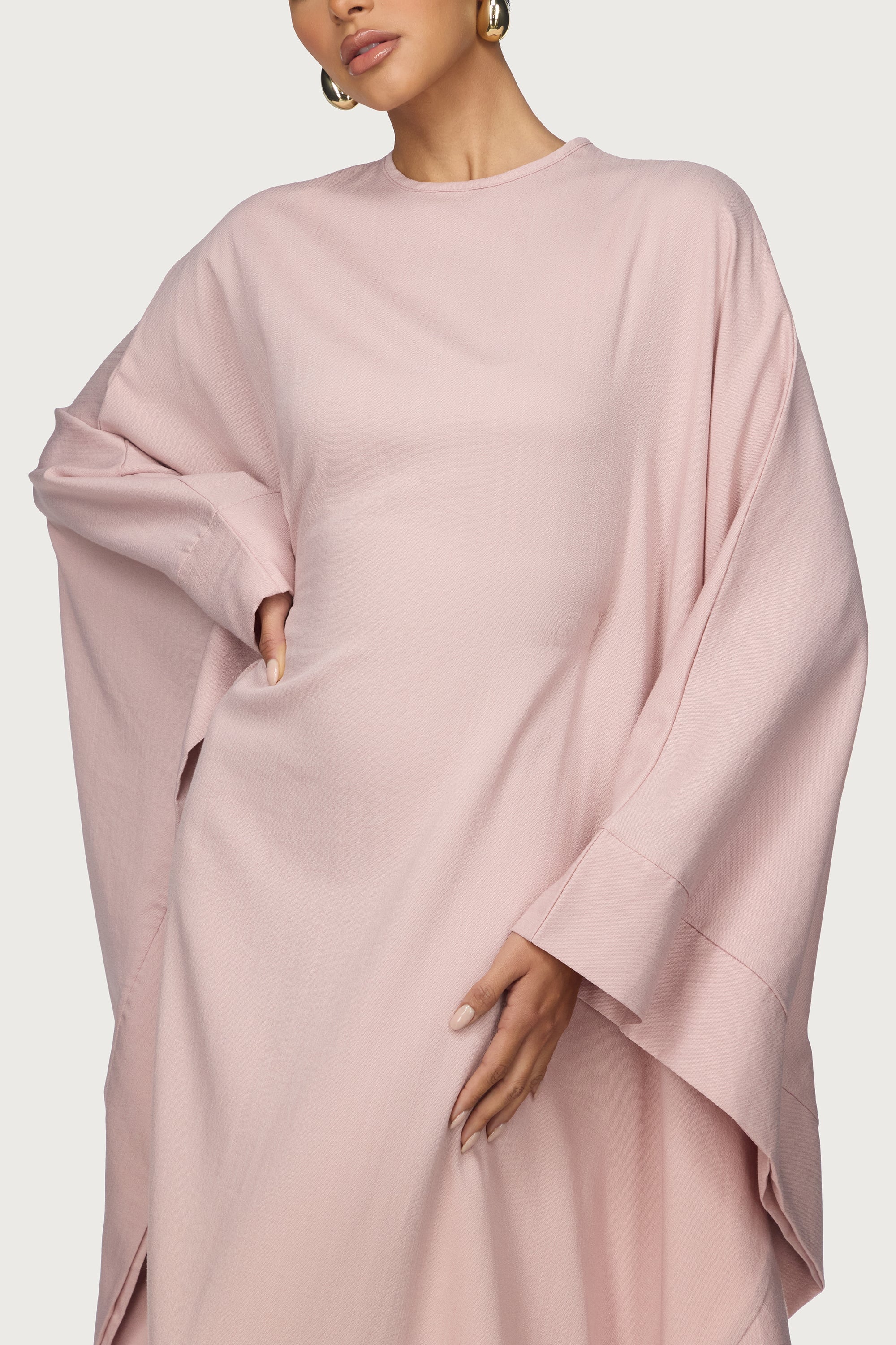 Noor Linen Butterfly Inner Tie Abaya Dress - Pastel Pink Abayas Veiled