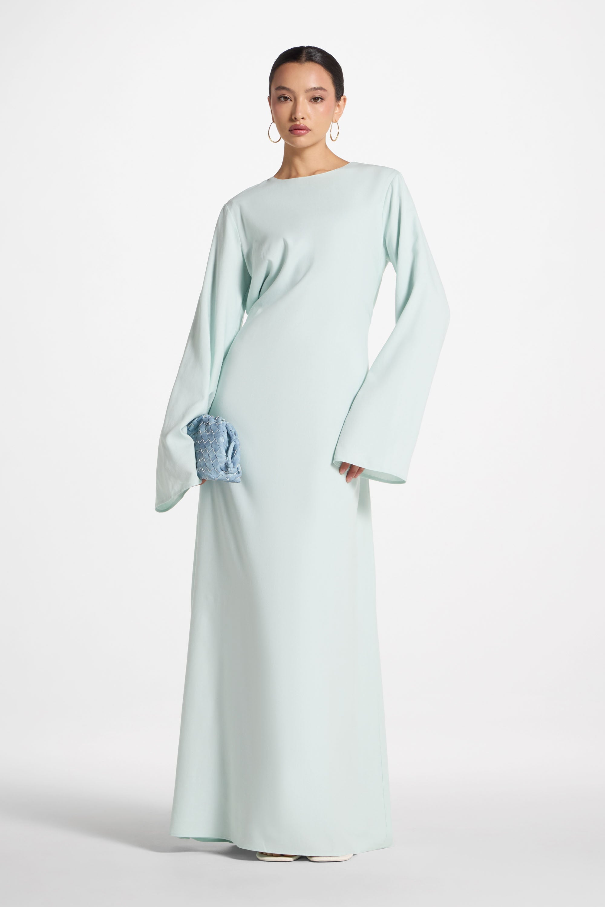 Nyla Linen Tie Maxi Dress - Blue Sky Abayas Veiled