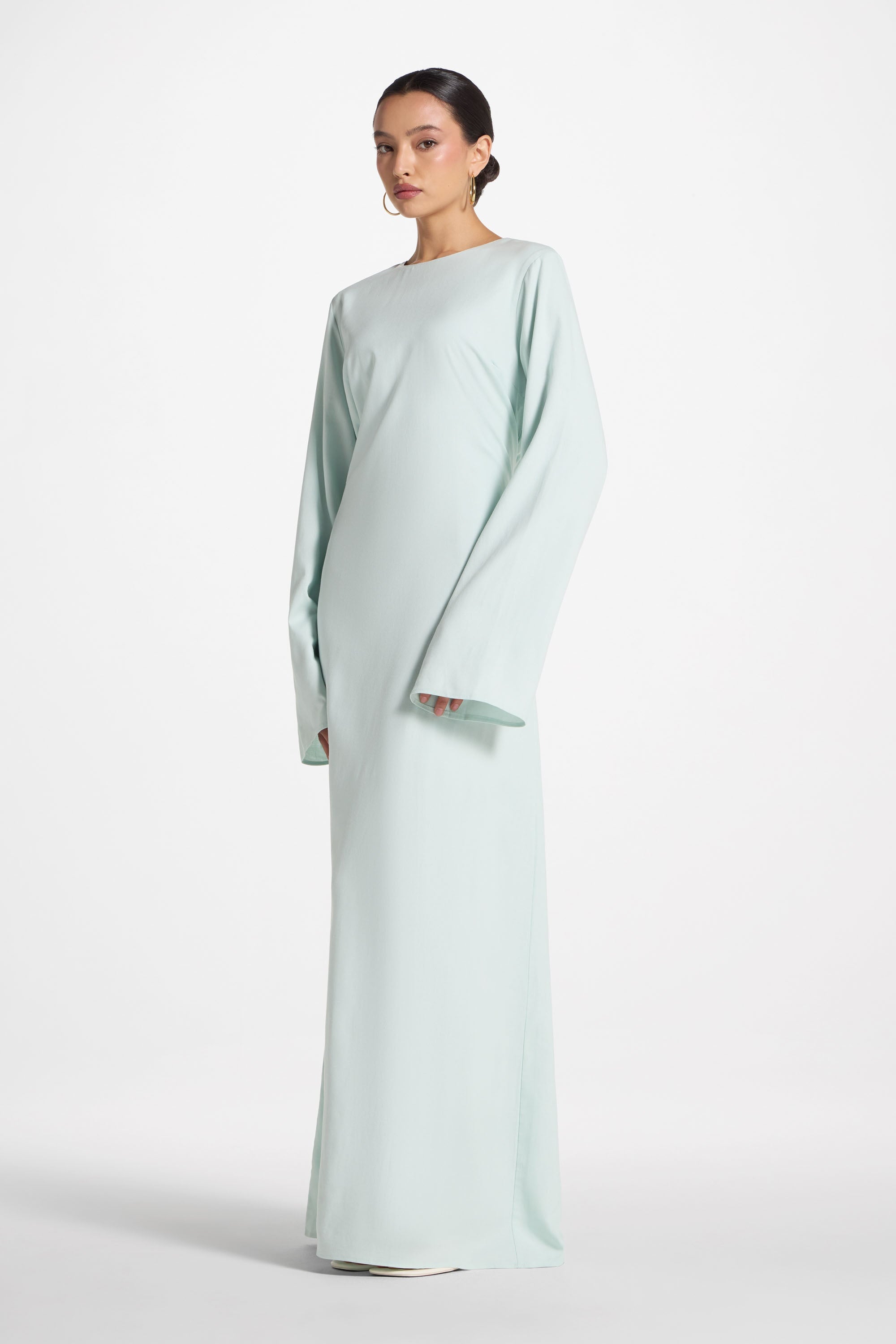 Nyla Linen Tie Maxi Dress - Blue Sky Abayas Veiled