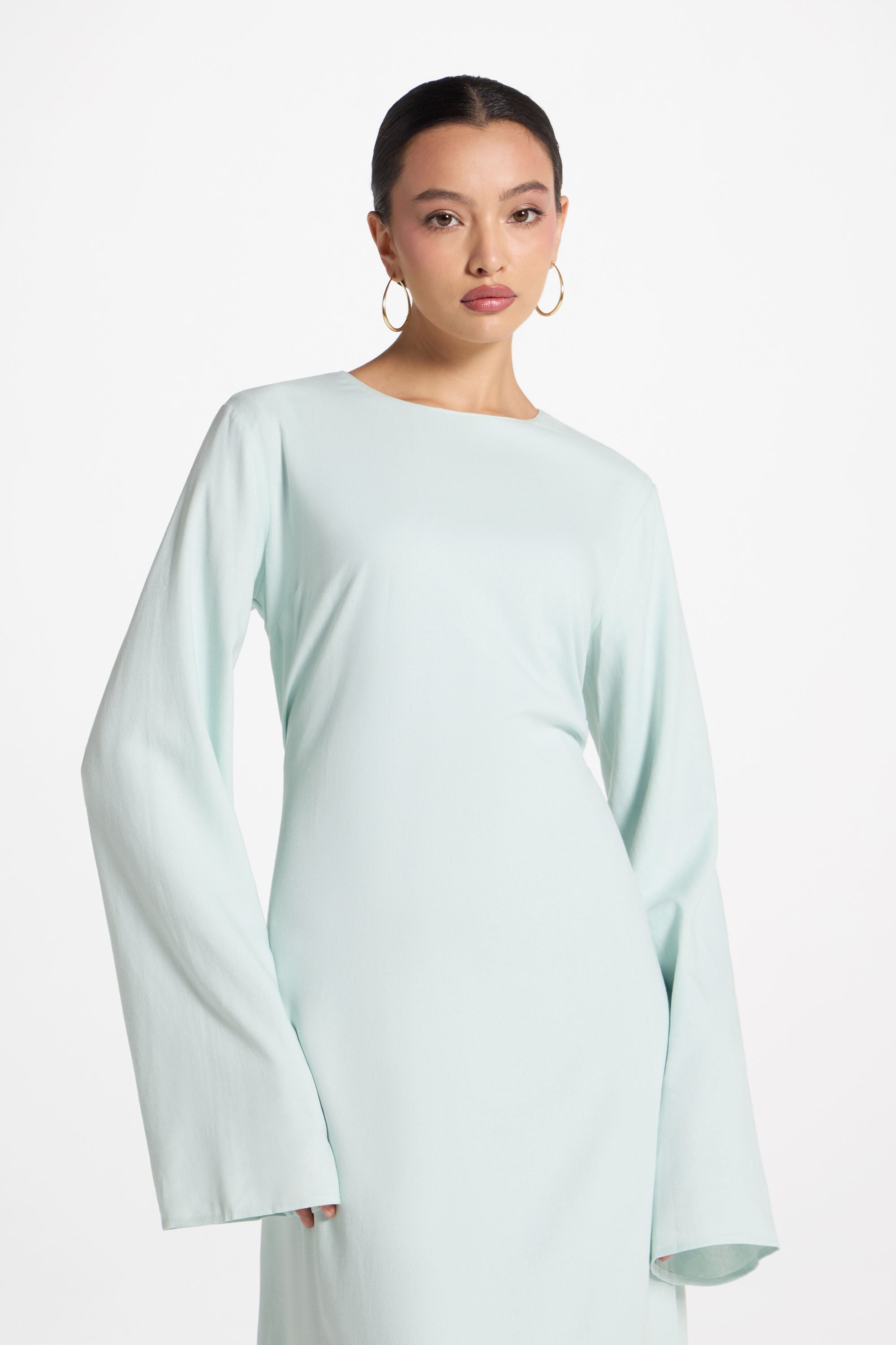 Nyla Linen Tie Maxi Dress - Blue Sky Abayas Veiled