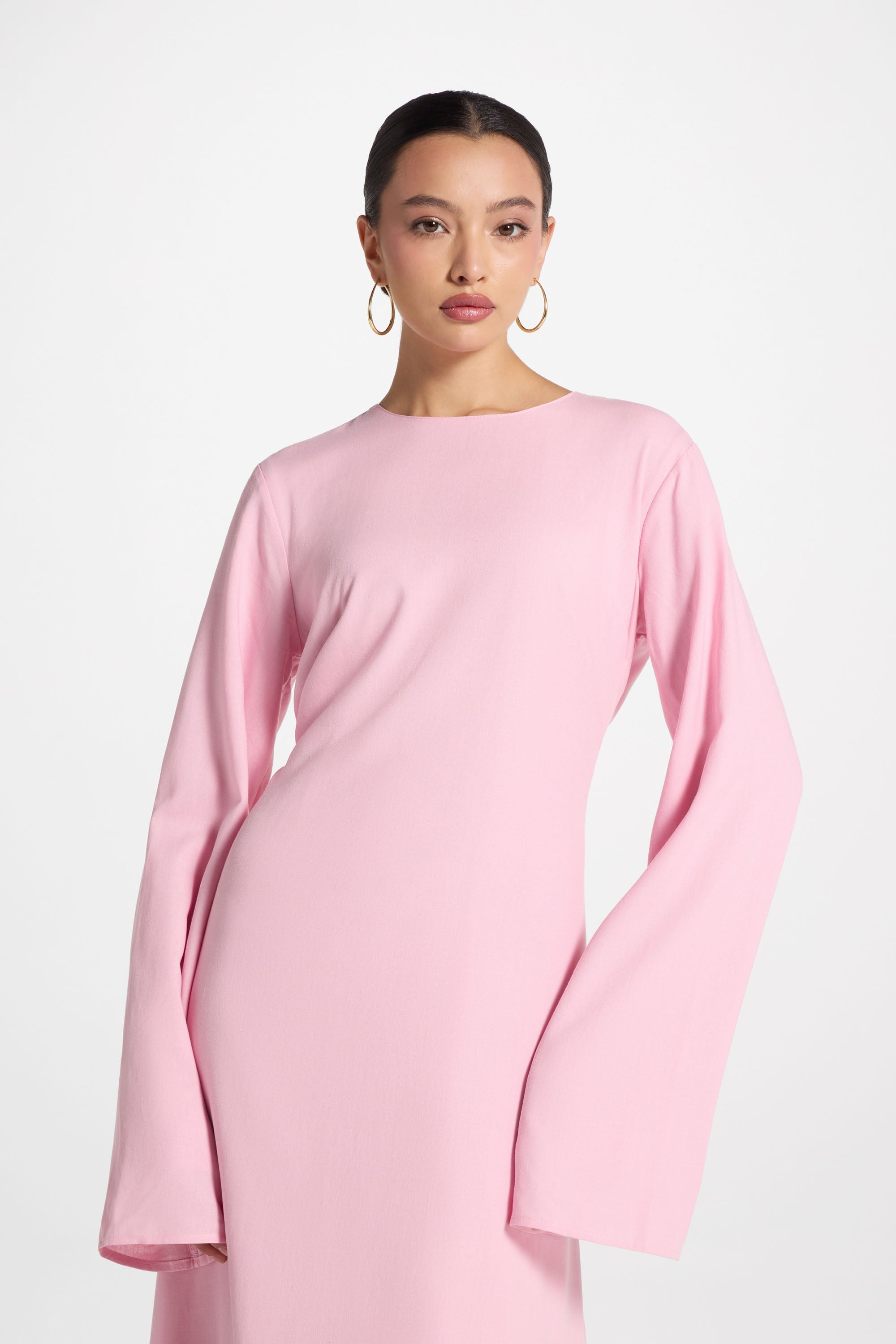 Nyla Linen Tie Maxi Dress - Pink Abayas Veiled