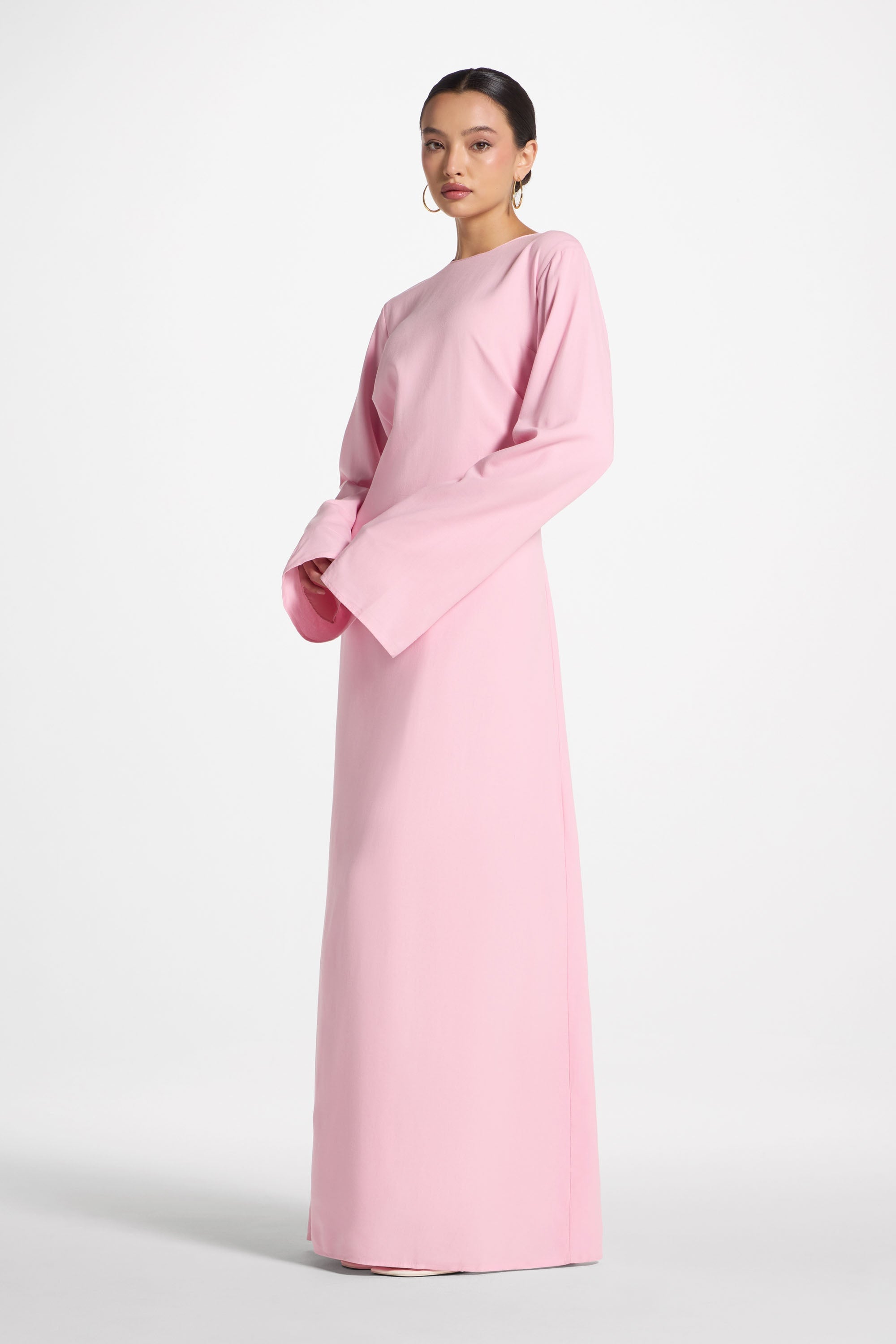 Nyla Linen Tie Maxi Dress - Pink Abayas Veiled
