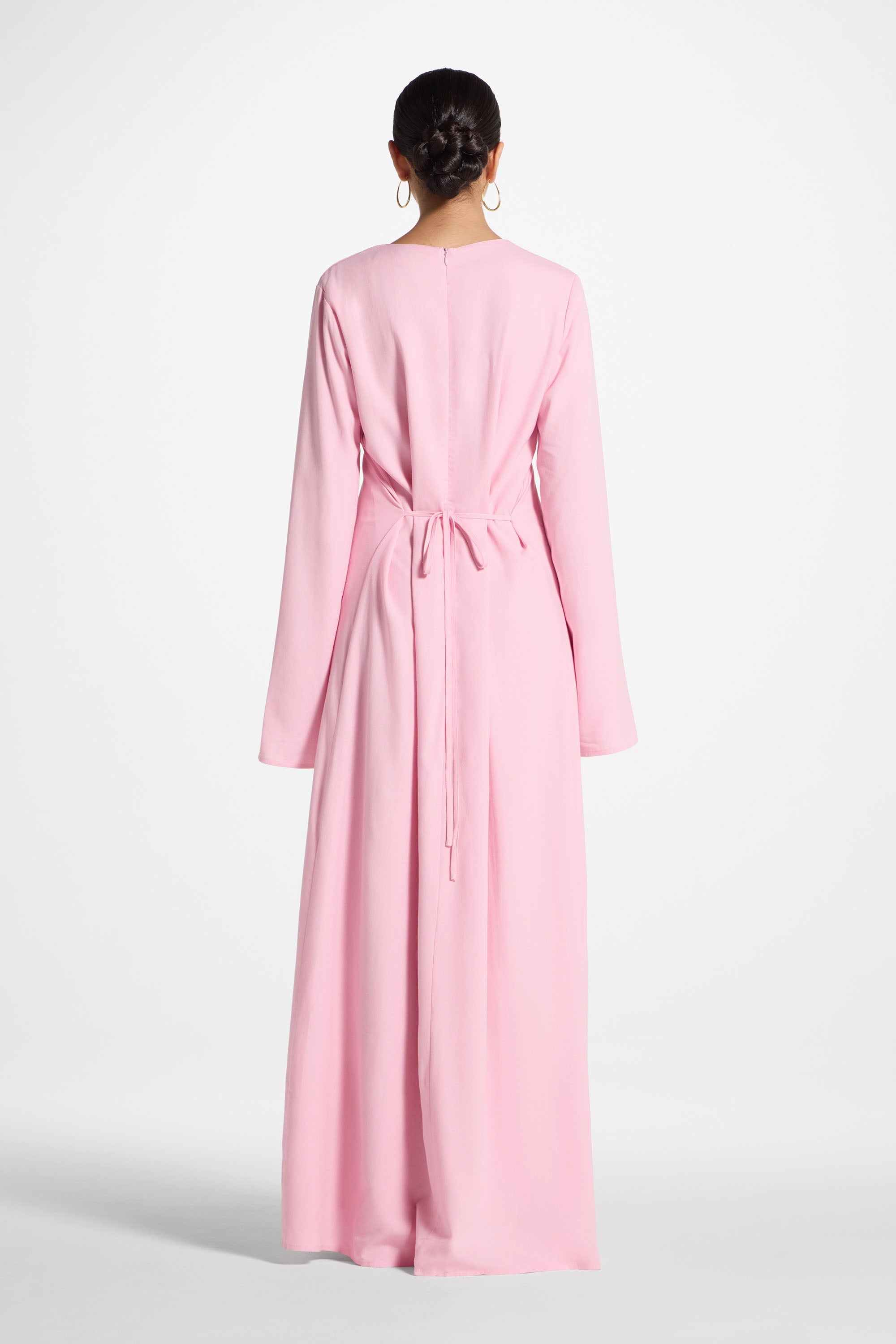 Nyla Linen Tie Maxi Dress - Pink Abayas Veiled