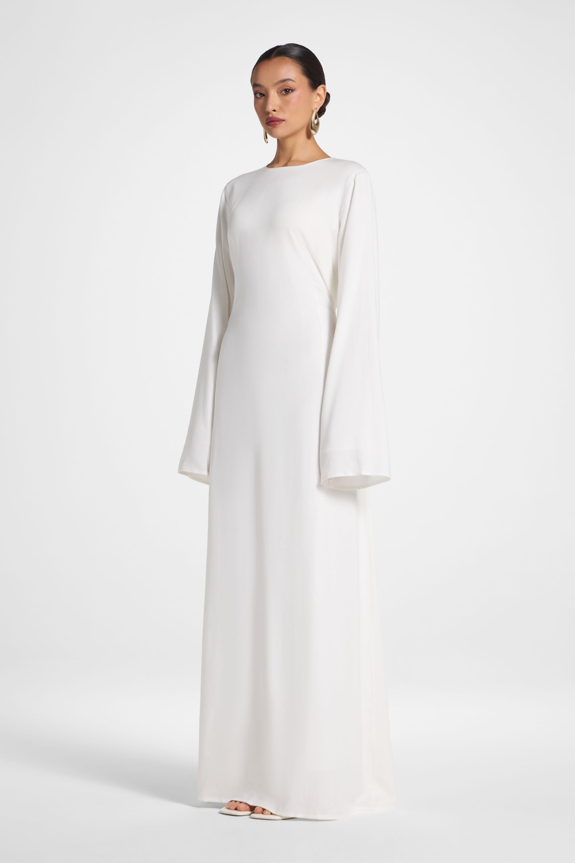 Nyla Linen Tie Maxi Dress - White Abayas Veiled