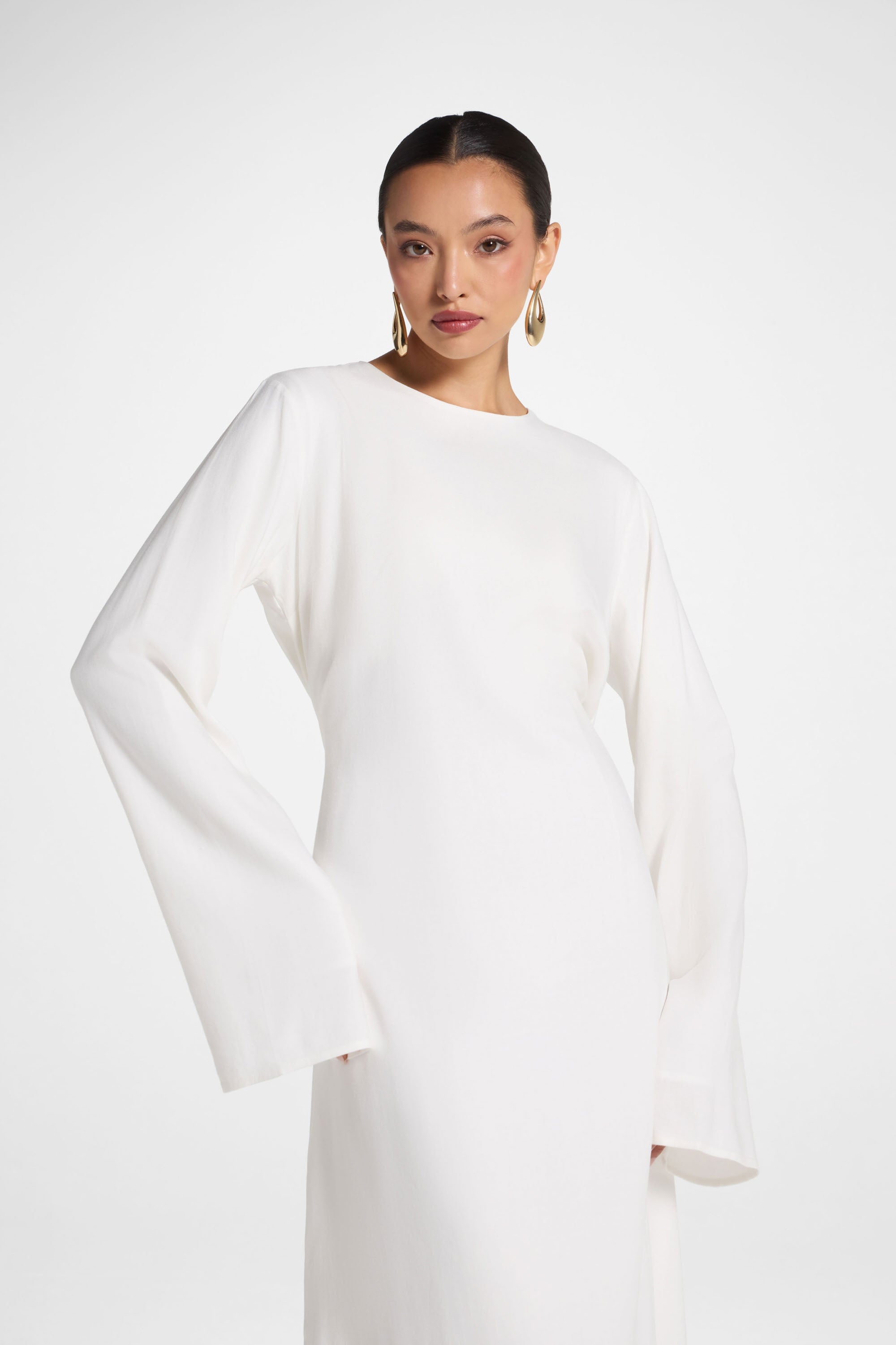 Nyla Linen Tie Maxi Dress - White Abayas Veiled