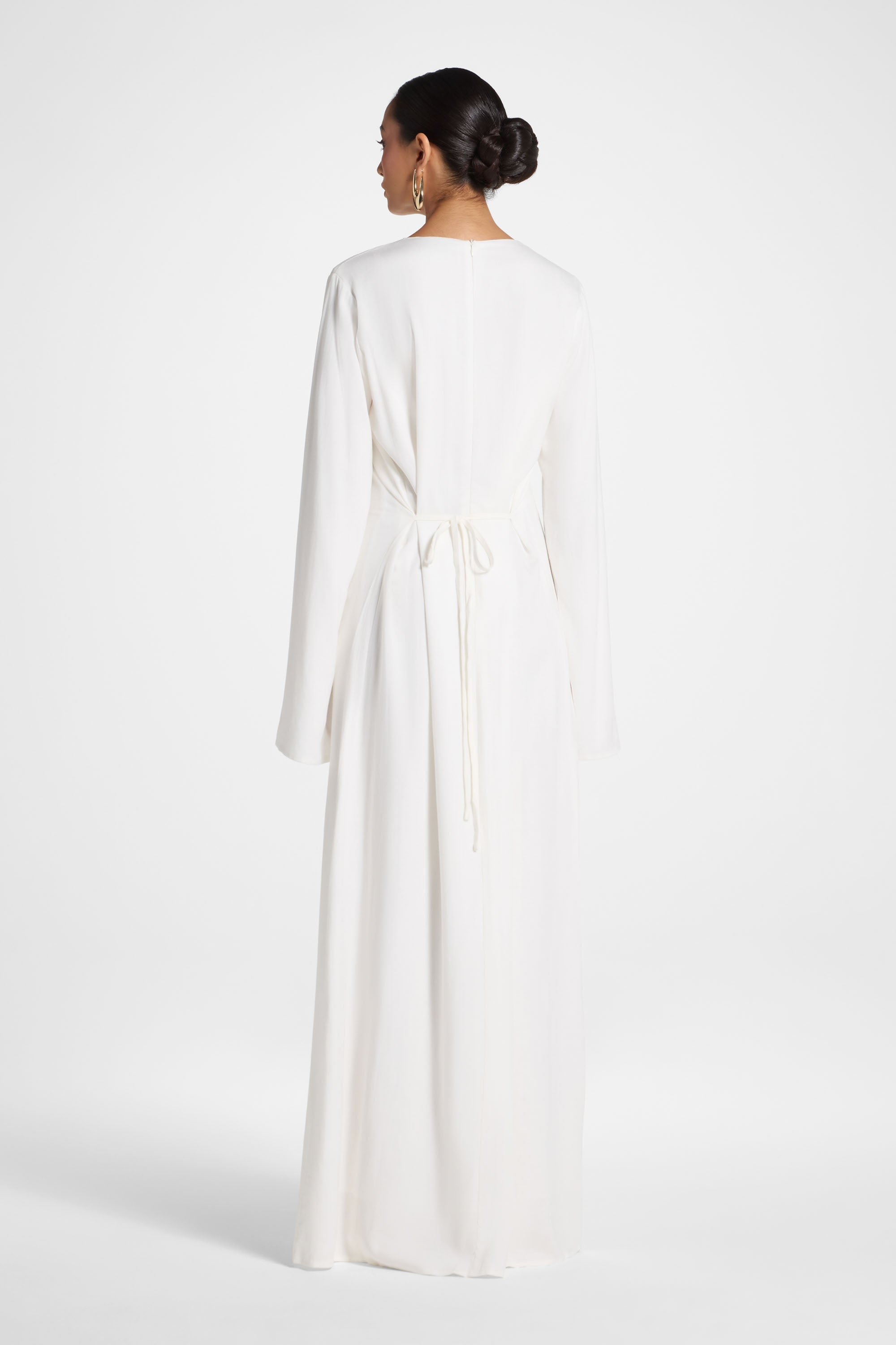 Nyla Linen Tie Maxi Dress - White Abayas Veiled