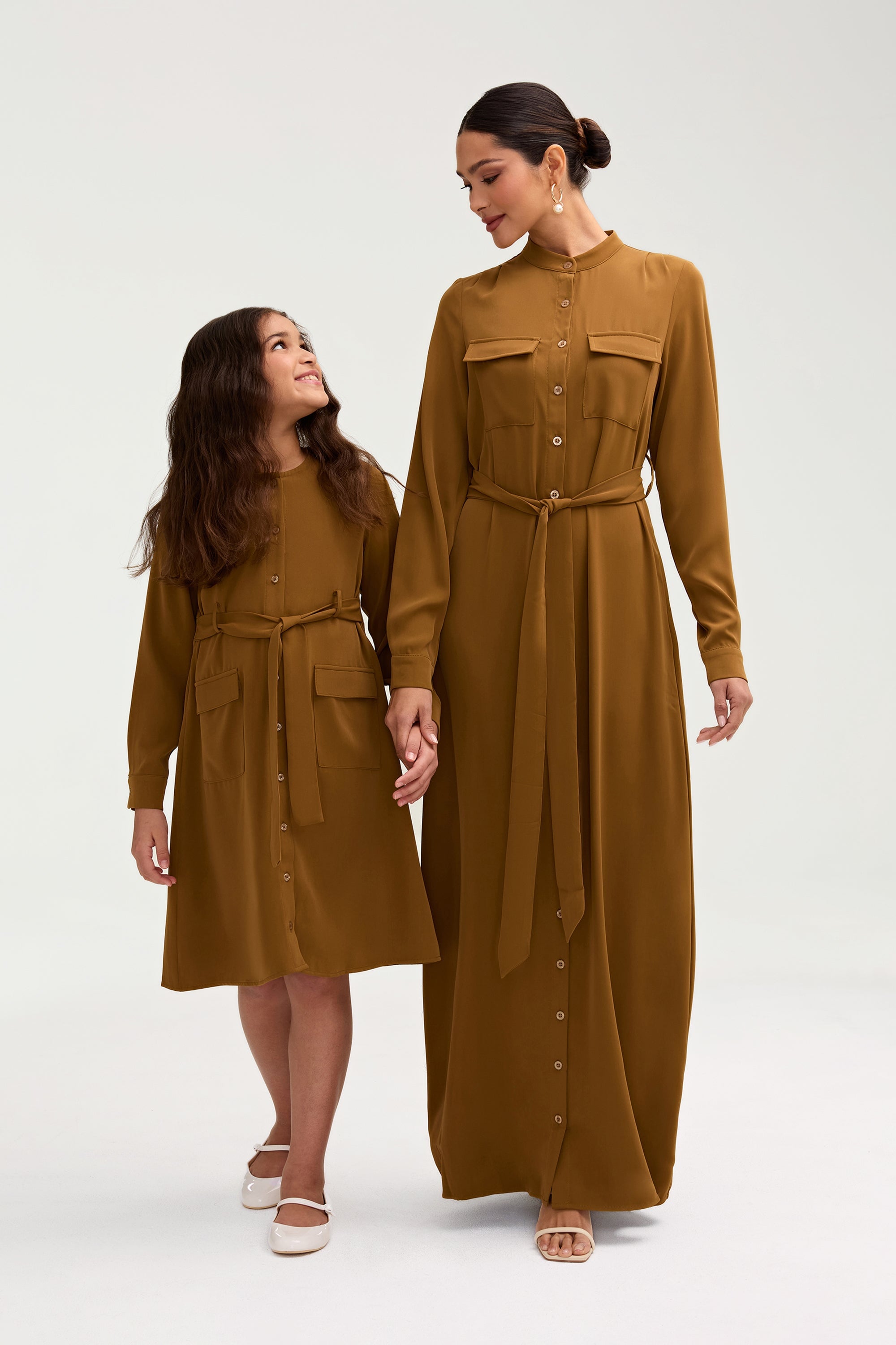 Olivia Button Down Utility Dress - Khaki Green (Girls) Clothing epschoolboard 
