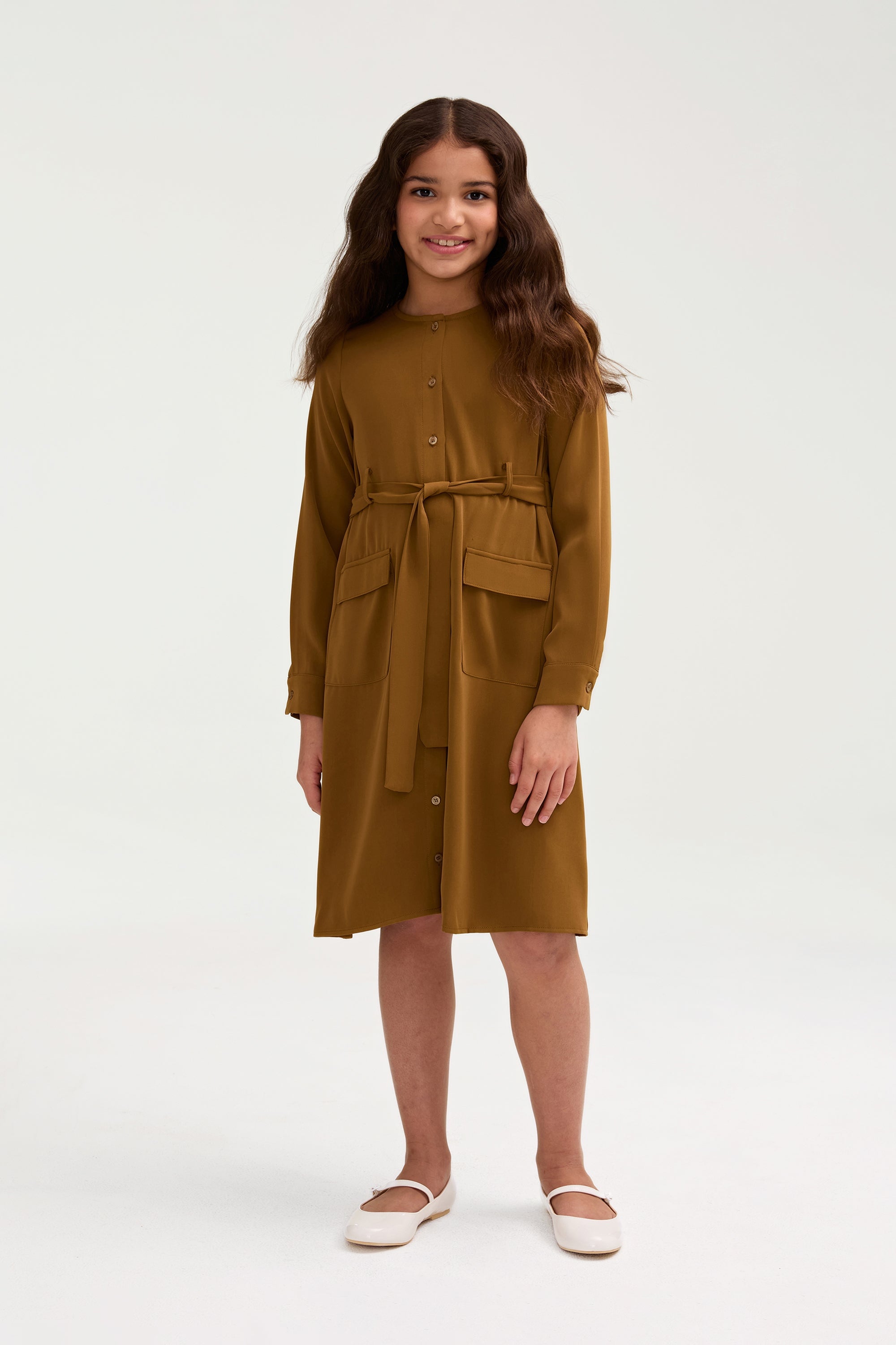 Olivia Button Down Utility Dress - Khaki Green (Girls) Clothing Veiled