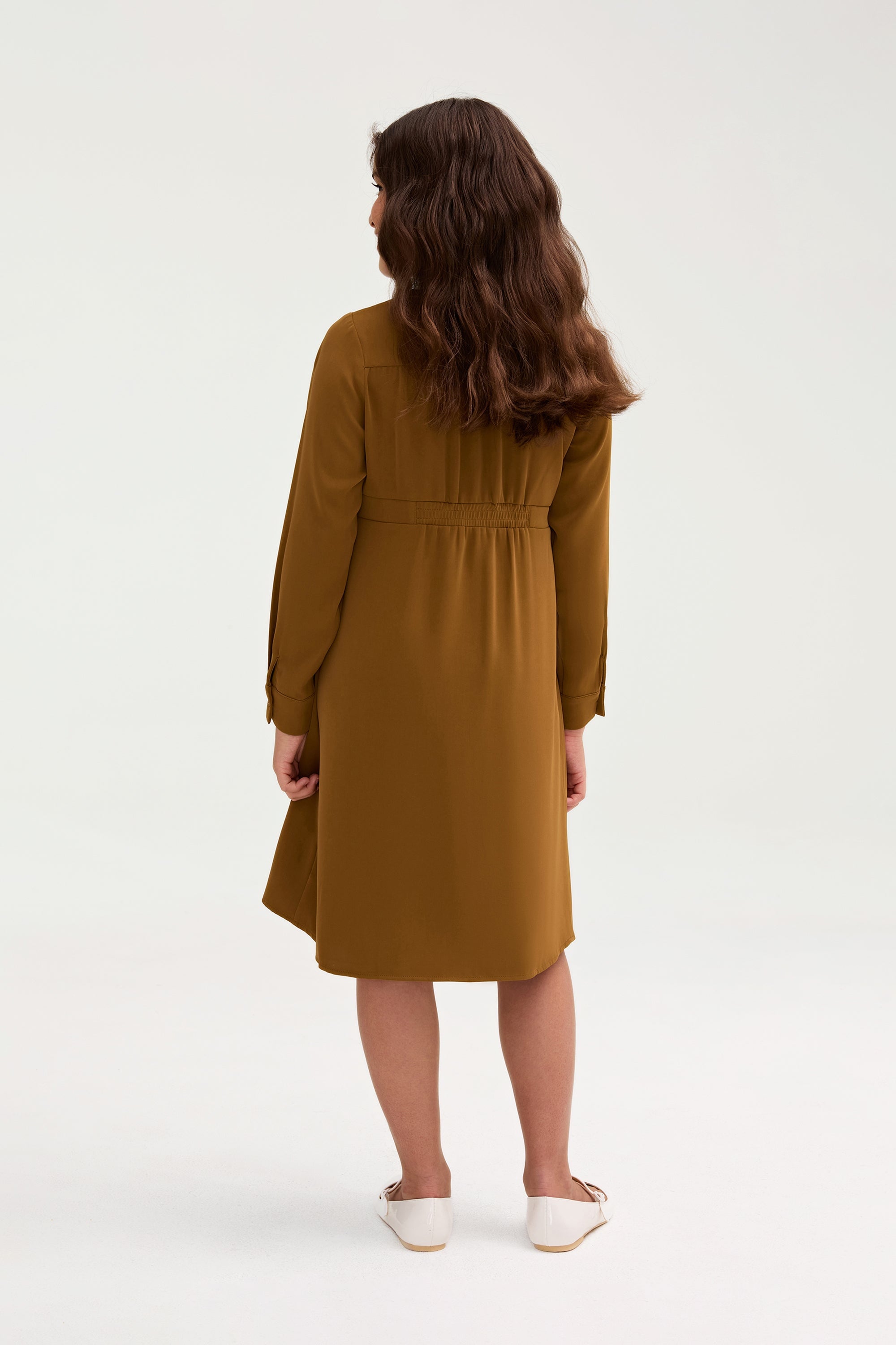 Olivia Button Down Utility Dress - Khaki Green (Girls) Clothing epschoolboard 