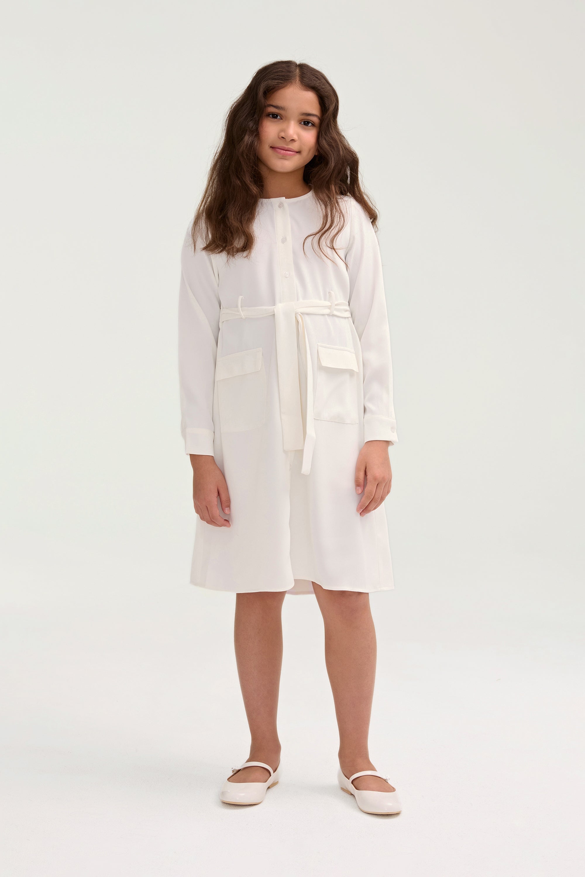 Olivia Button Down Utility Dress - White (Girls) Clothing epschoolboard 