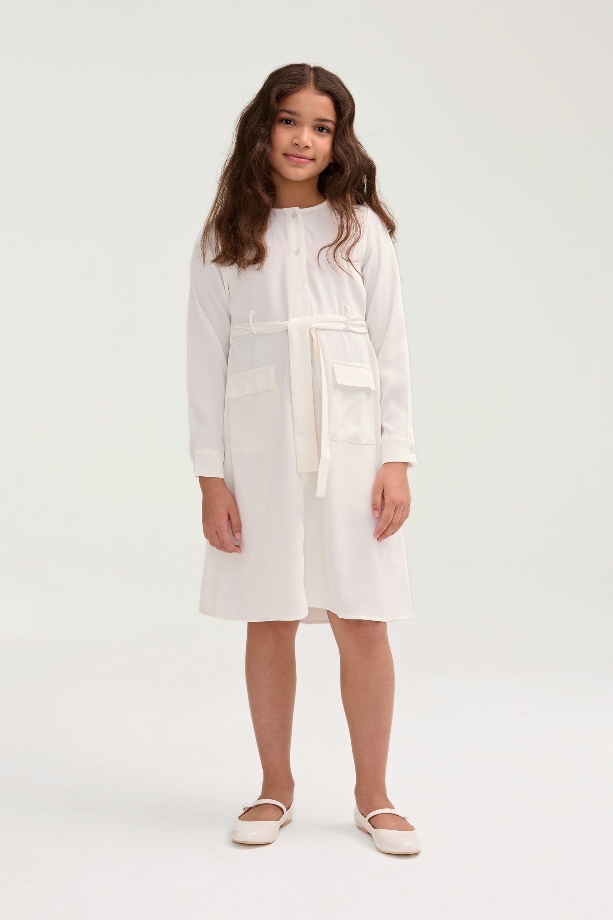 Olivia Button Down Utility Dress - White (Girls) Clothing Veiled
