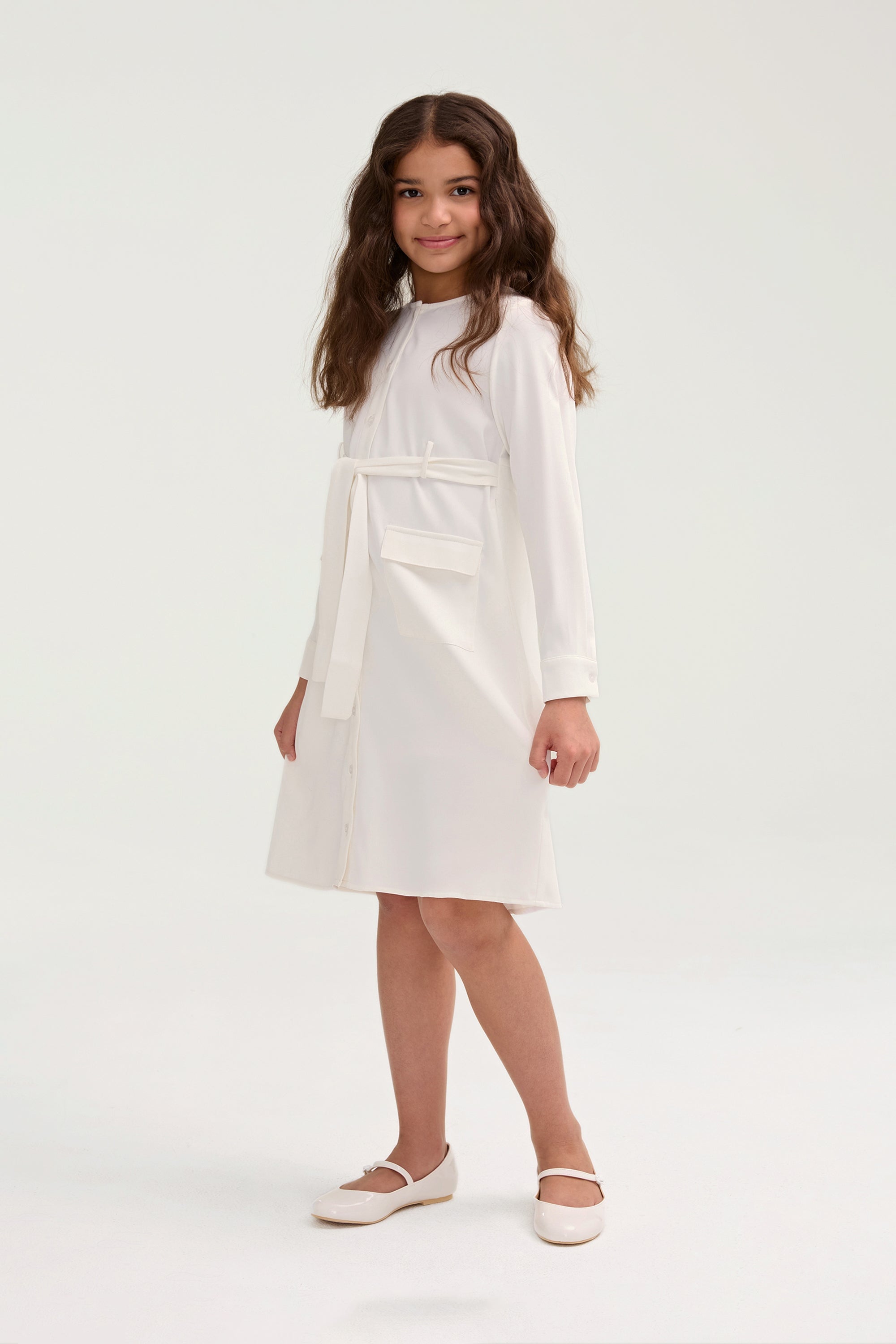 Olivia Button Down Utility Dress - White (Girls) Clothing Veiled