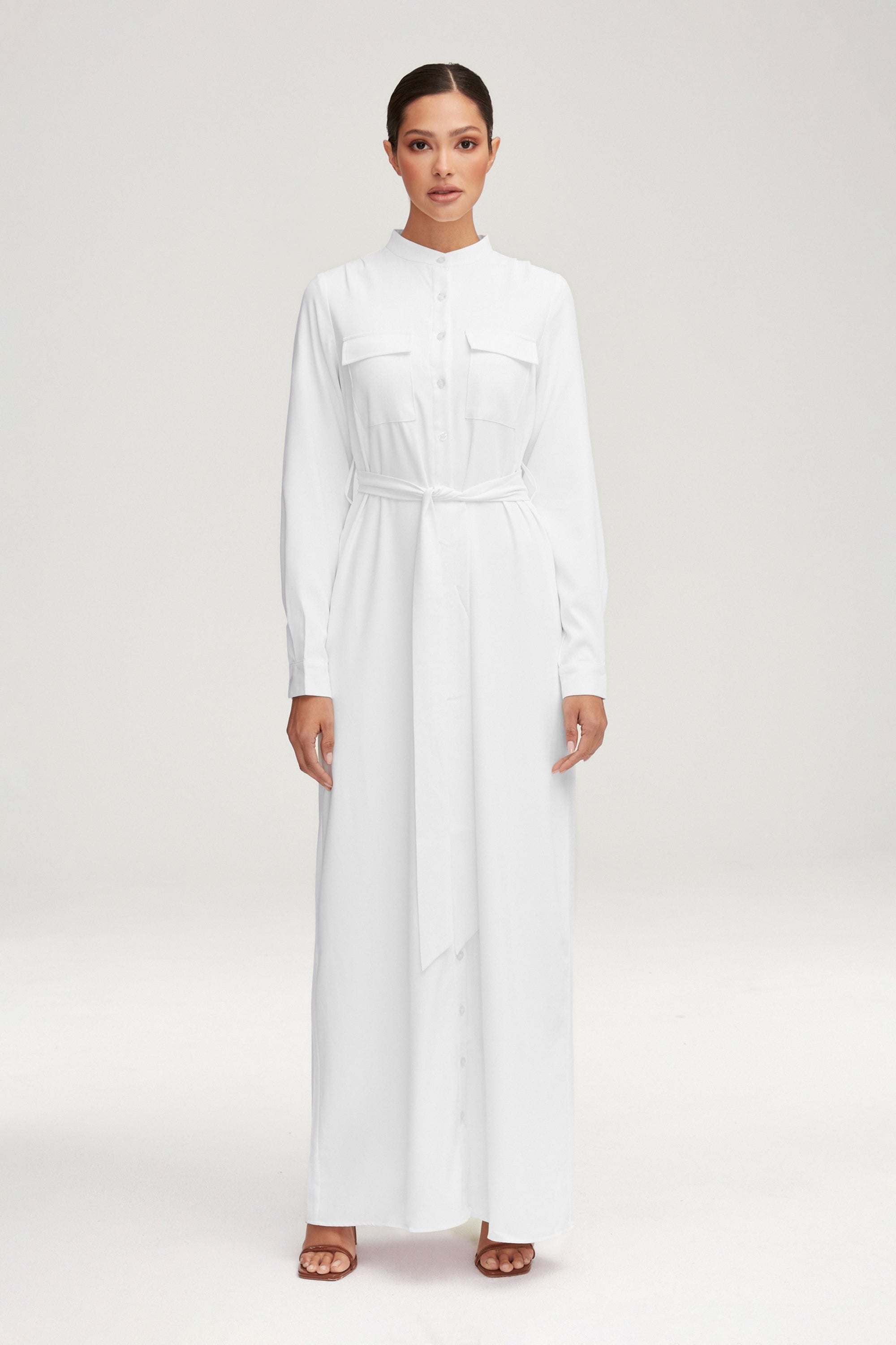 Olivia Button Down Utility Maxi Dress - White Clothing epschoolboard 