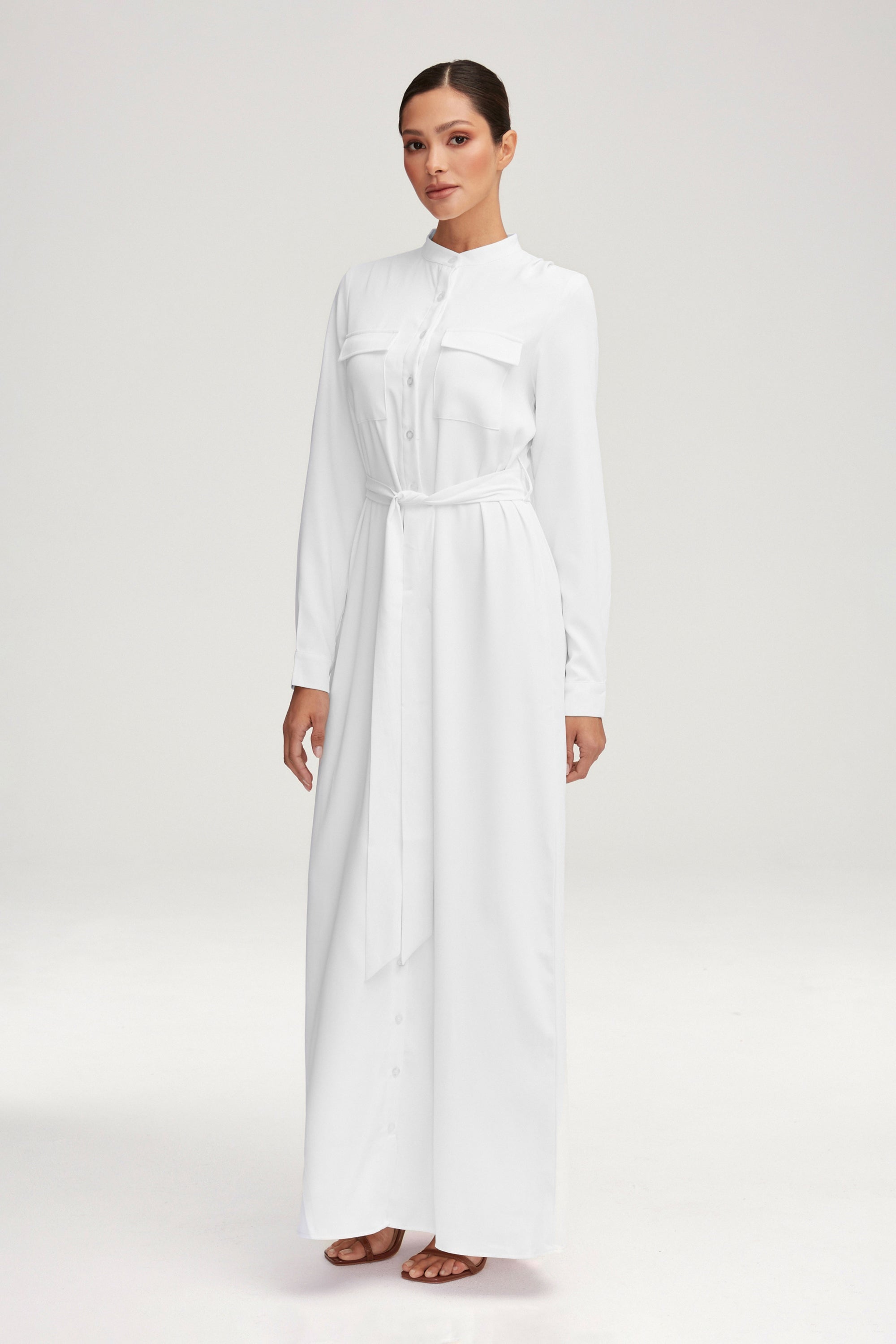 Olivia Button Down Utility Maxi Dress - White Clothing Veiled