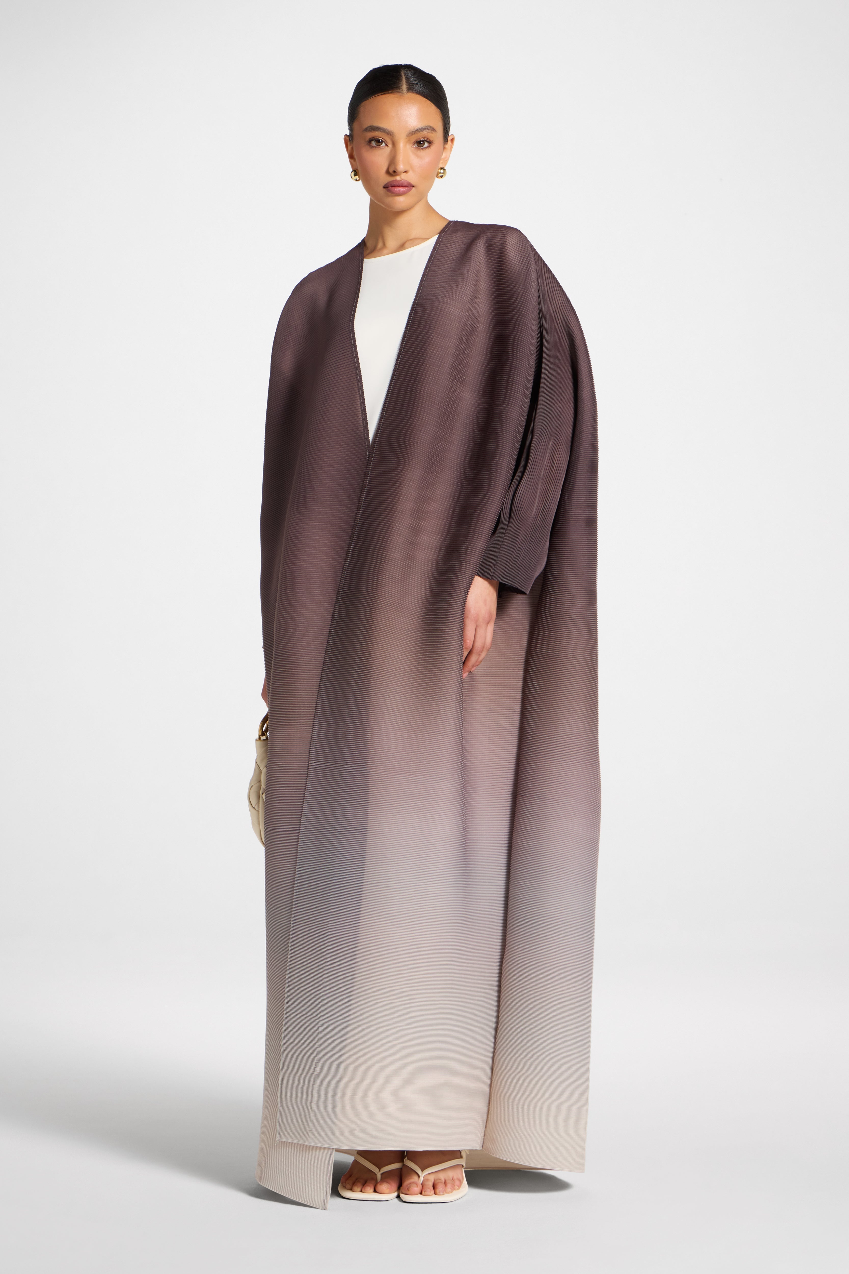 Ombre Pleated Open Abaya - Java Pink Abayas Veiled