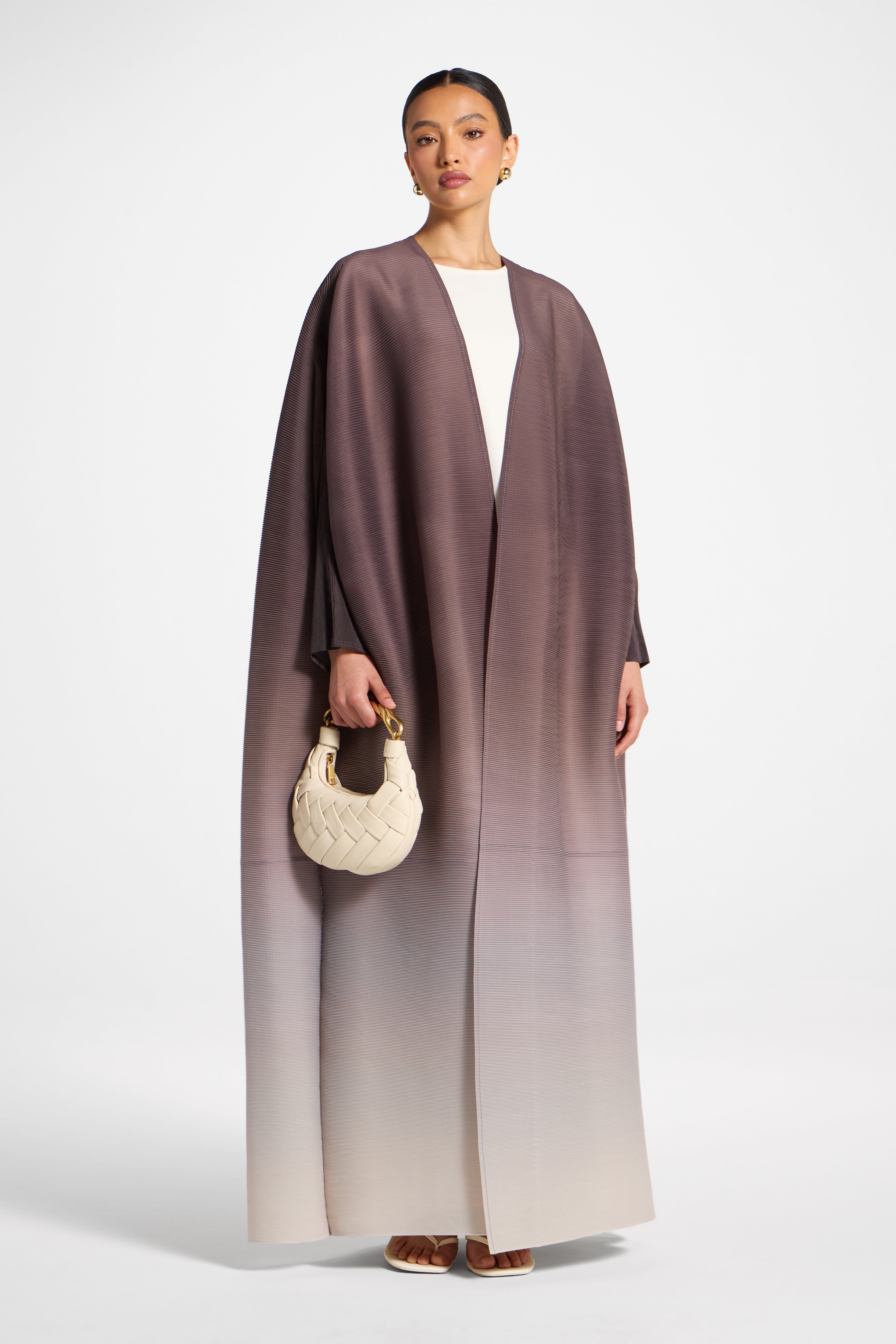 Ombre Pleated Open Abaya - Java Pink Abayas Veiled