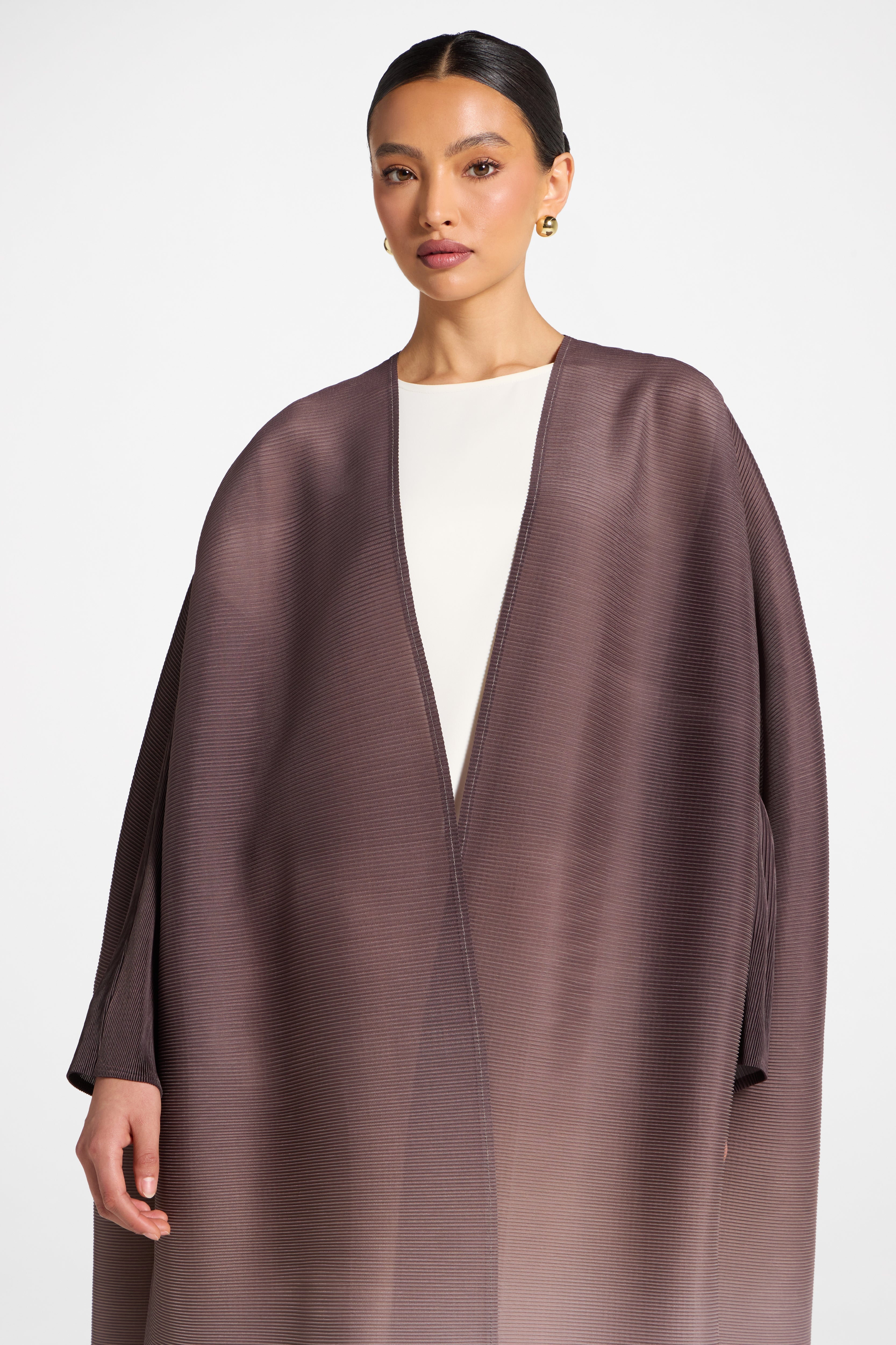 Ombre Pleated Open Abaya - Java Pink Abayas Veiled