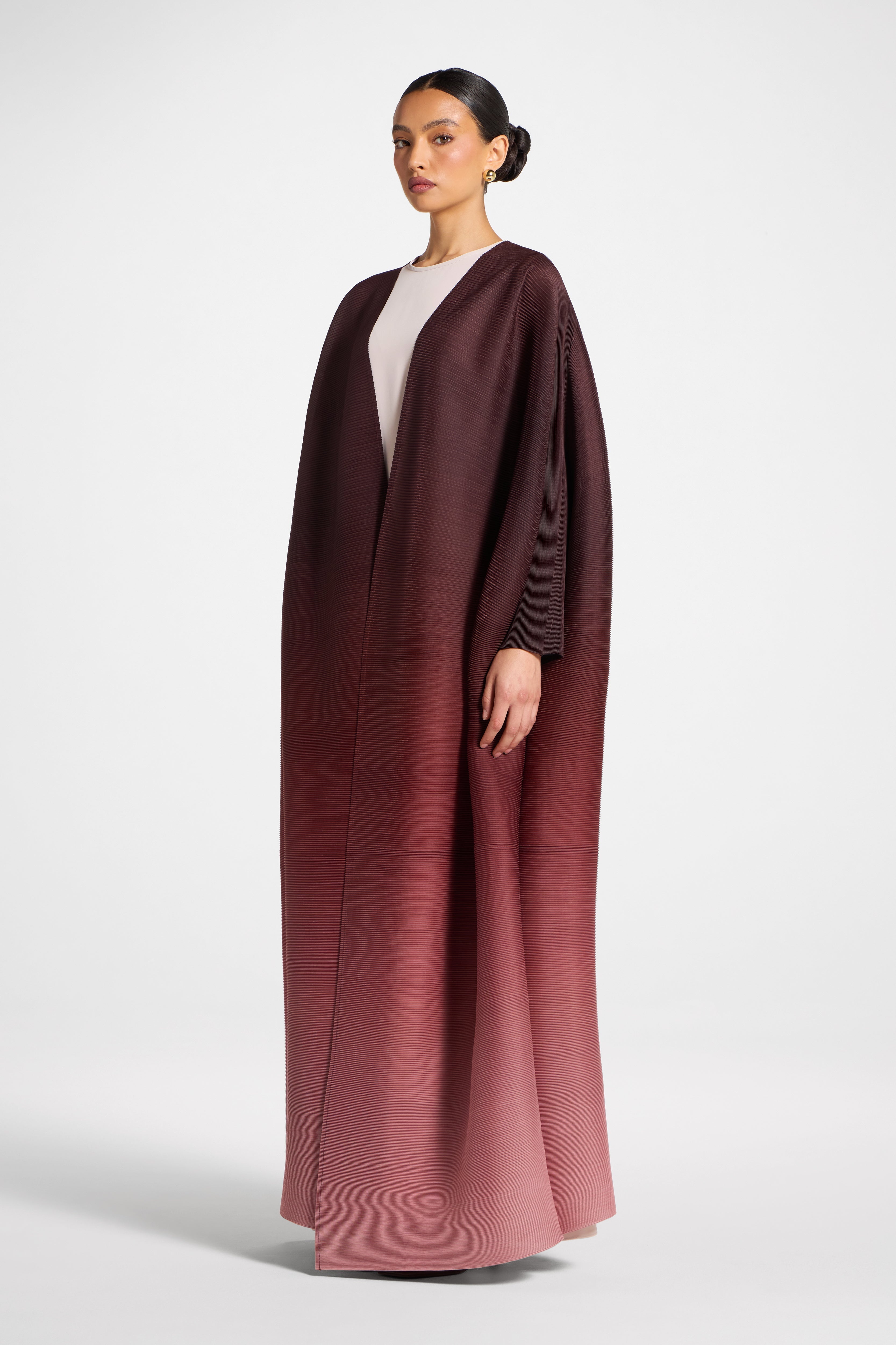 Ombre Pleated Open Abaya - Mocha Rose Abayas Veiled