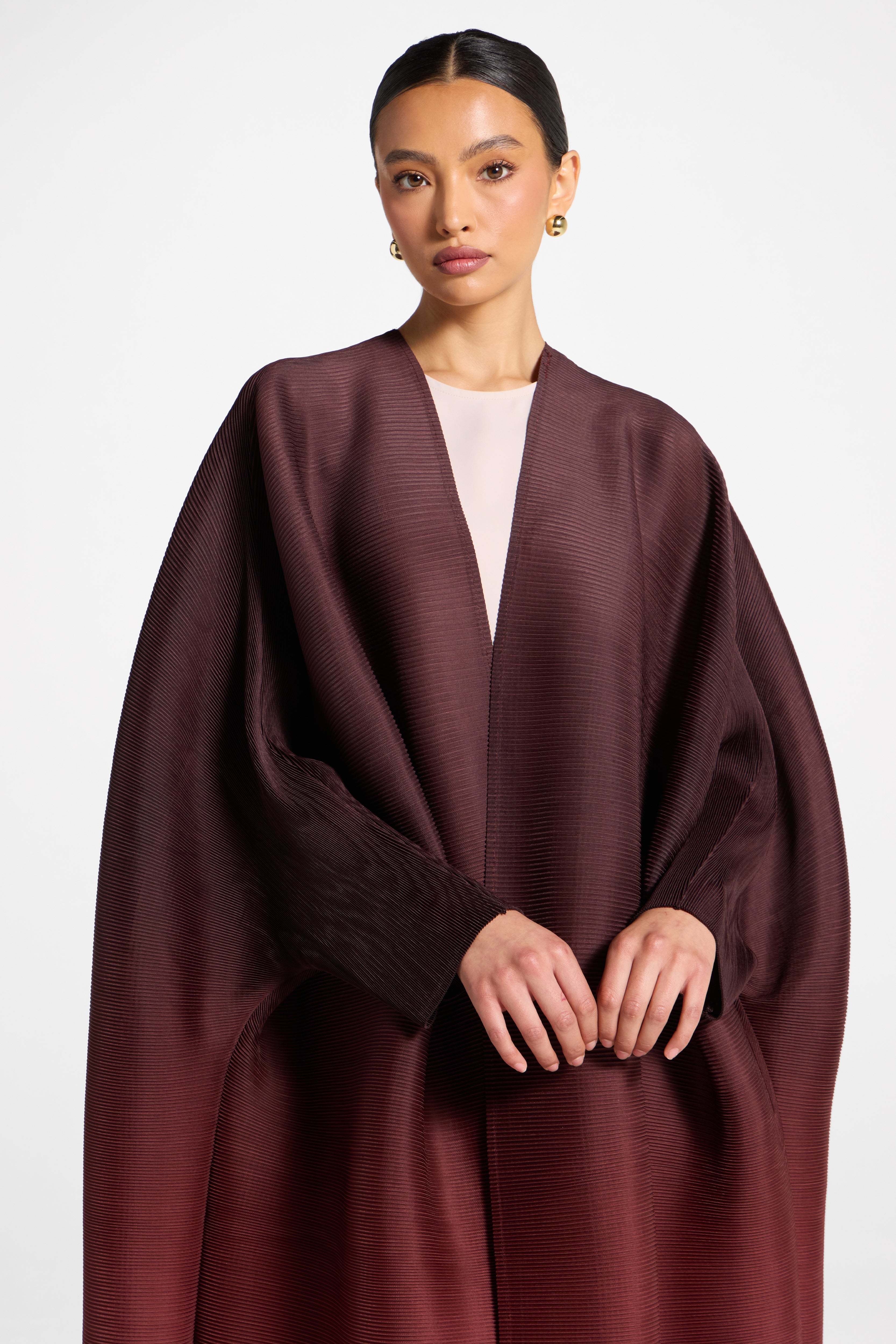 Ombre Pleated Open Abaya - Mocha Rose Abayas Veiled