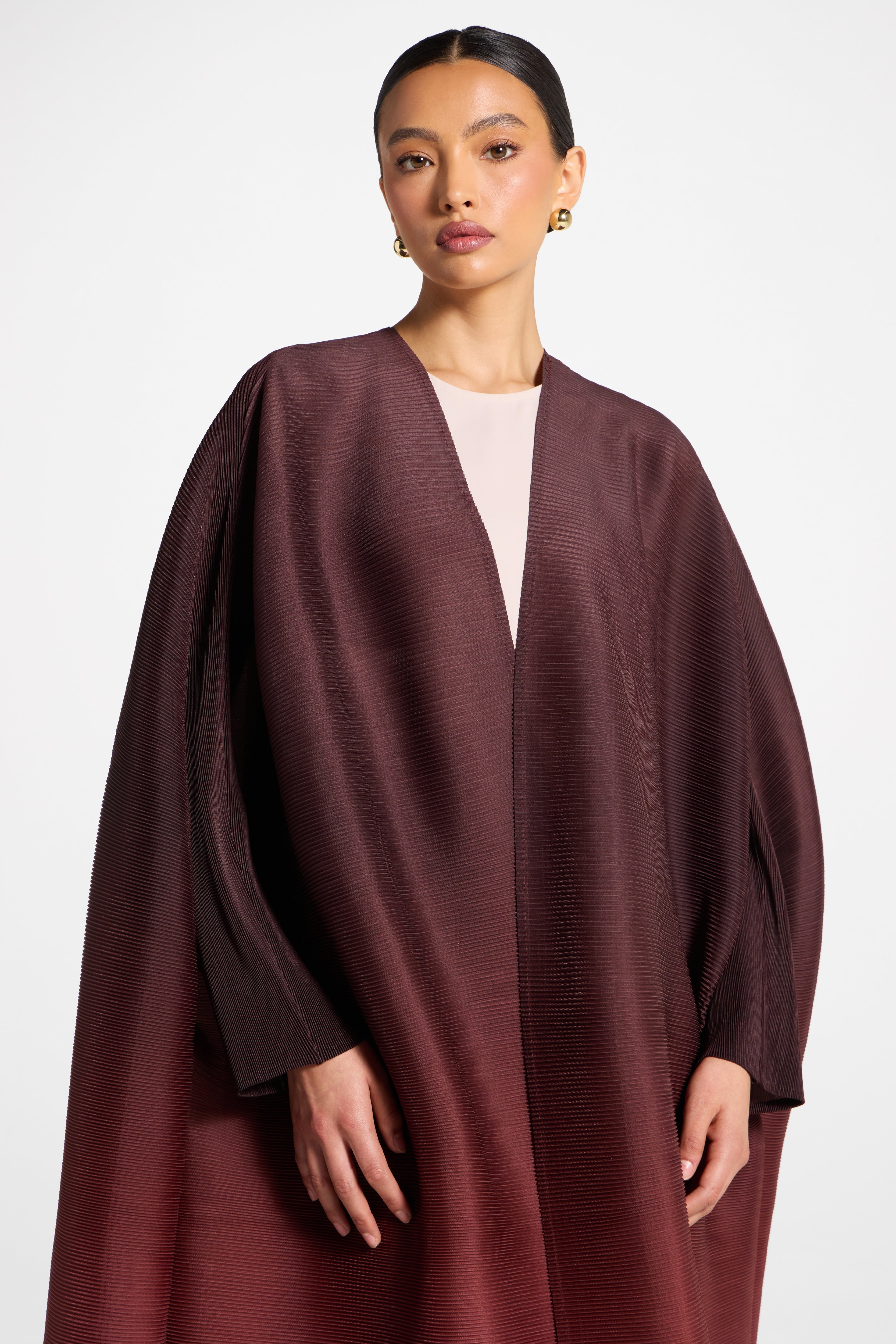 Ombre Pleated Open Abaya - Mocha Rose Abayas Veiled