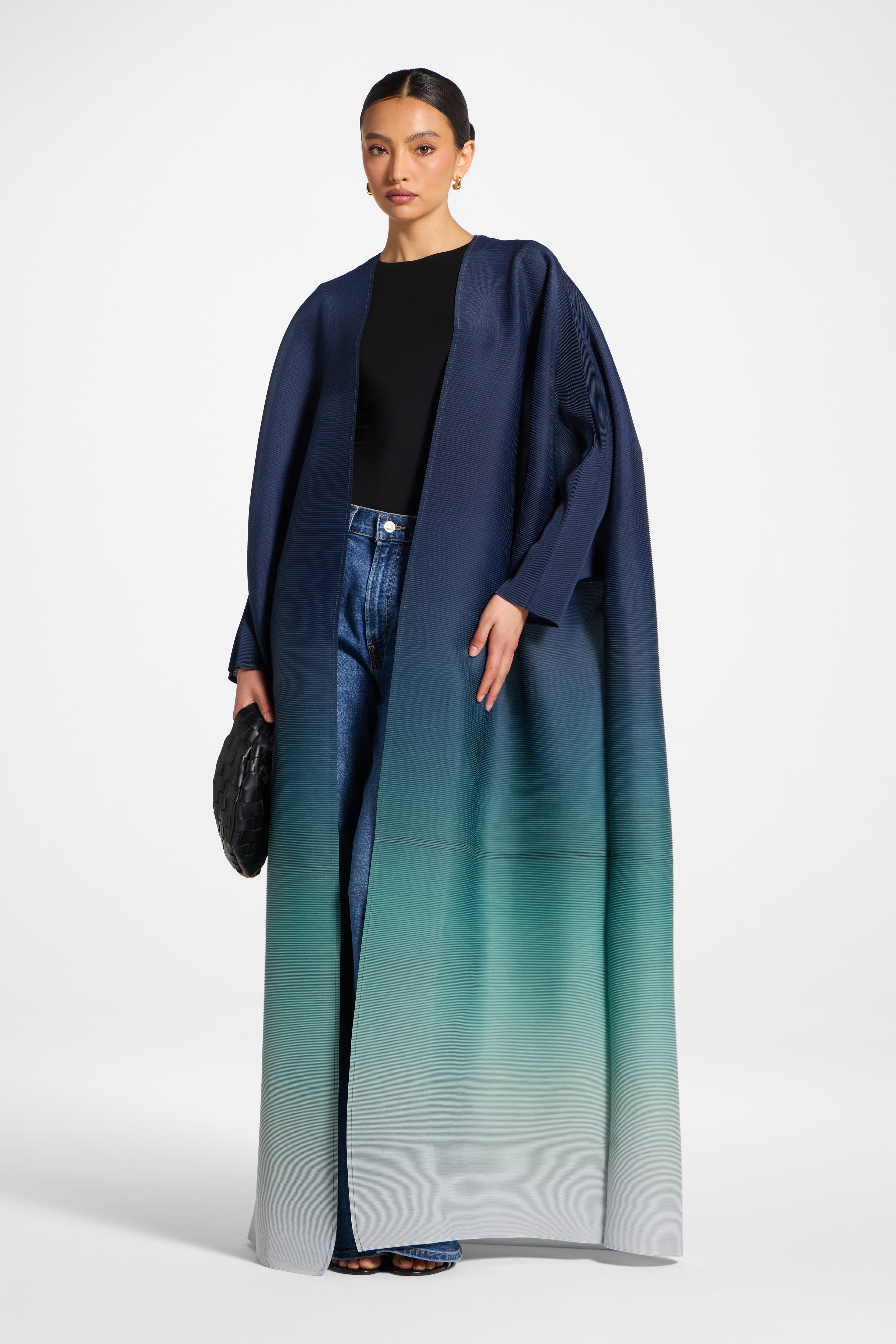 Ombre Pleated Open Abaya - Rainforest Mist Abayas Veiled