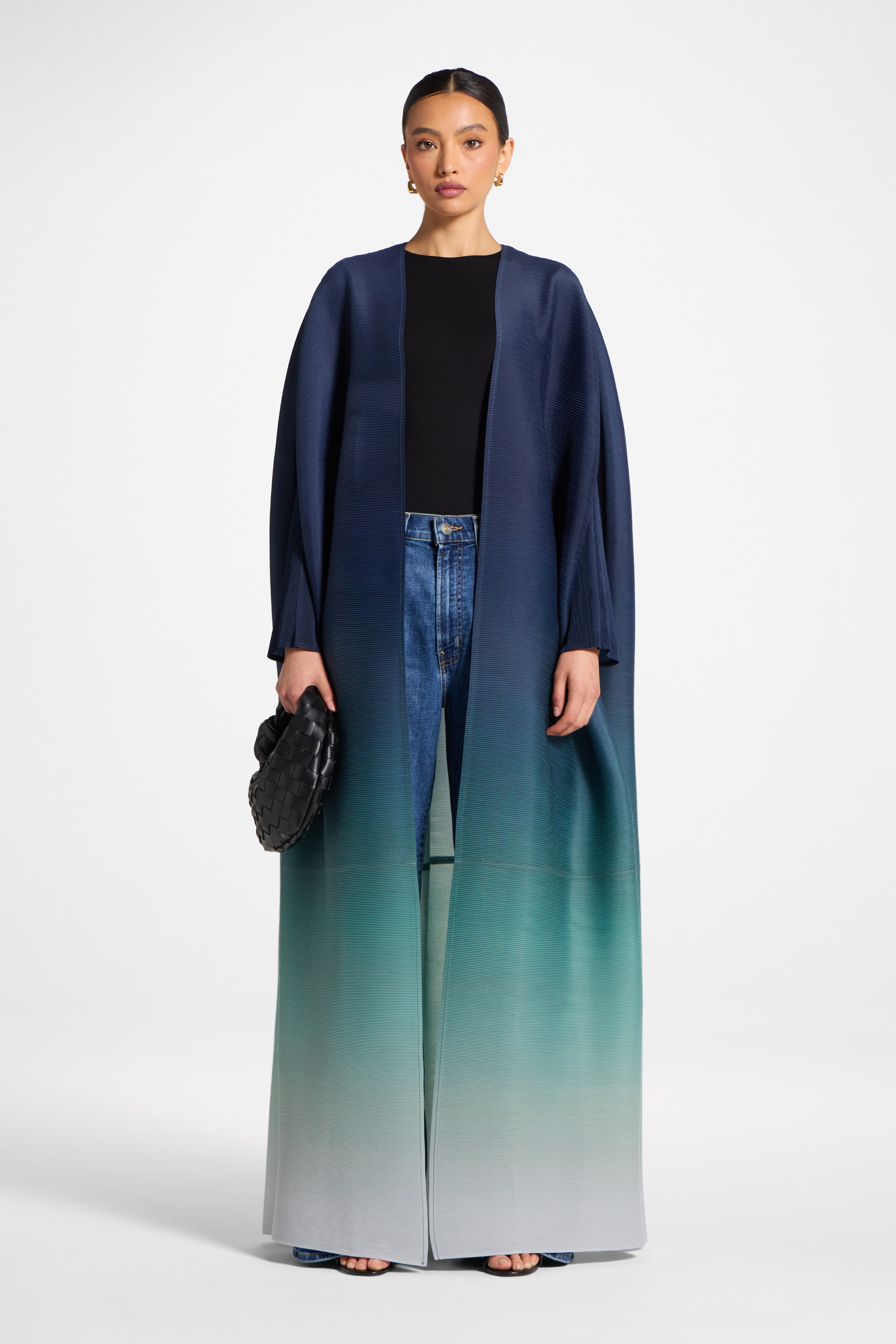 Ombre Pleated Open Abaya - Rainforest Mist Abayas Veiled