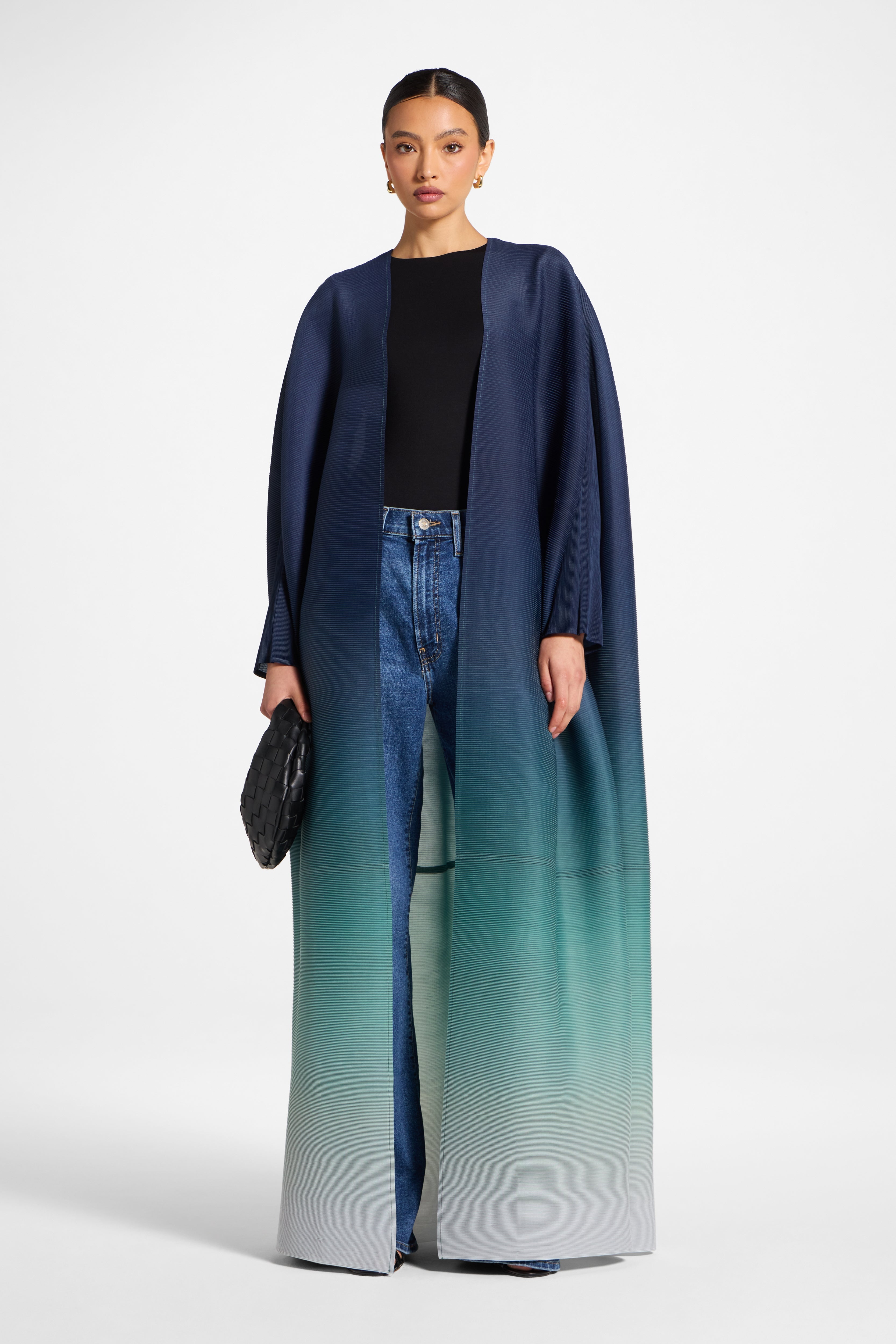 Ombre Pleated Open Abaya - Rainforest Mist Abayas Veiled