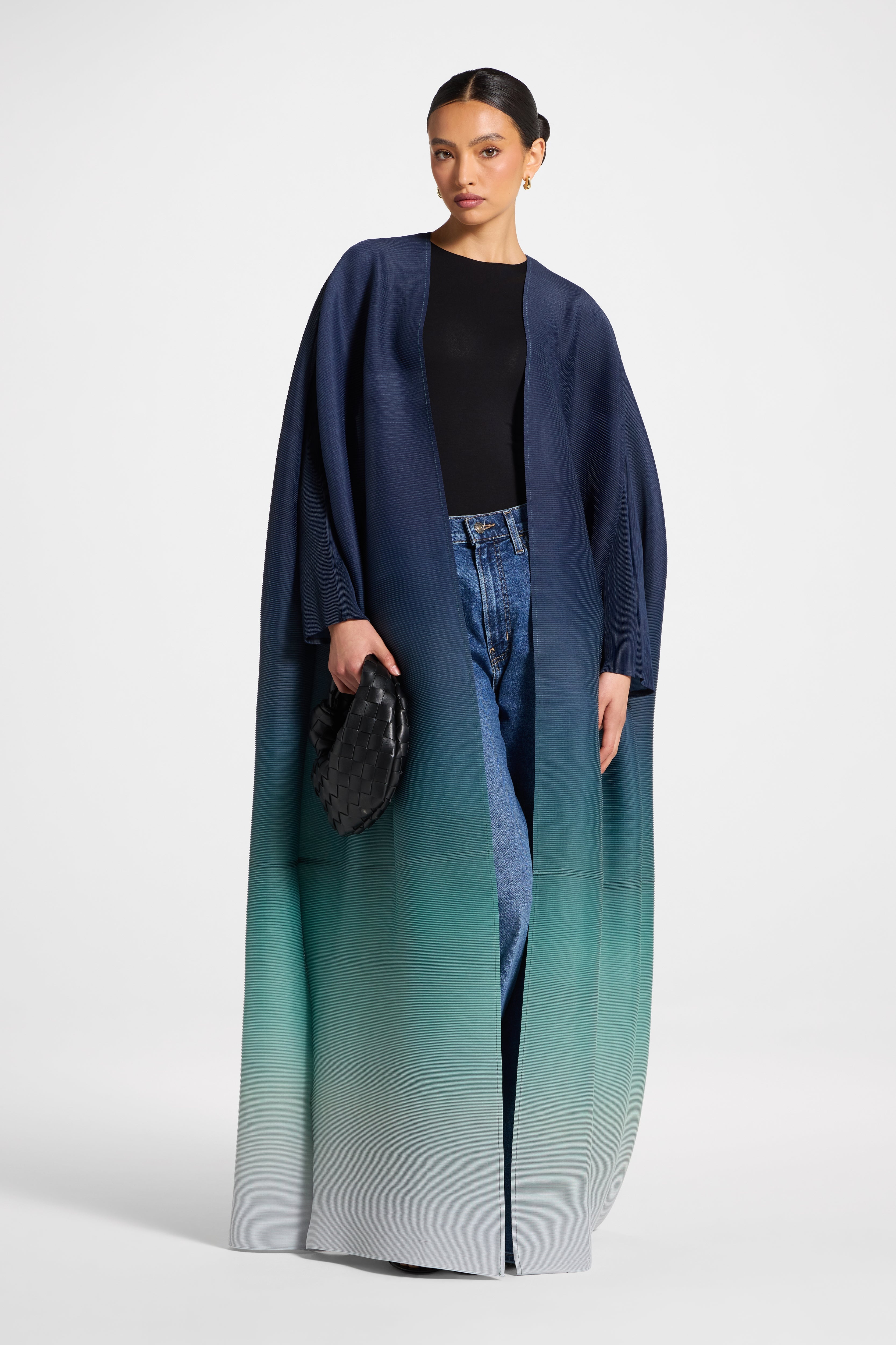 Ombre Pleated Open Abaya - Rainforest Mist Abayas Veiled