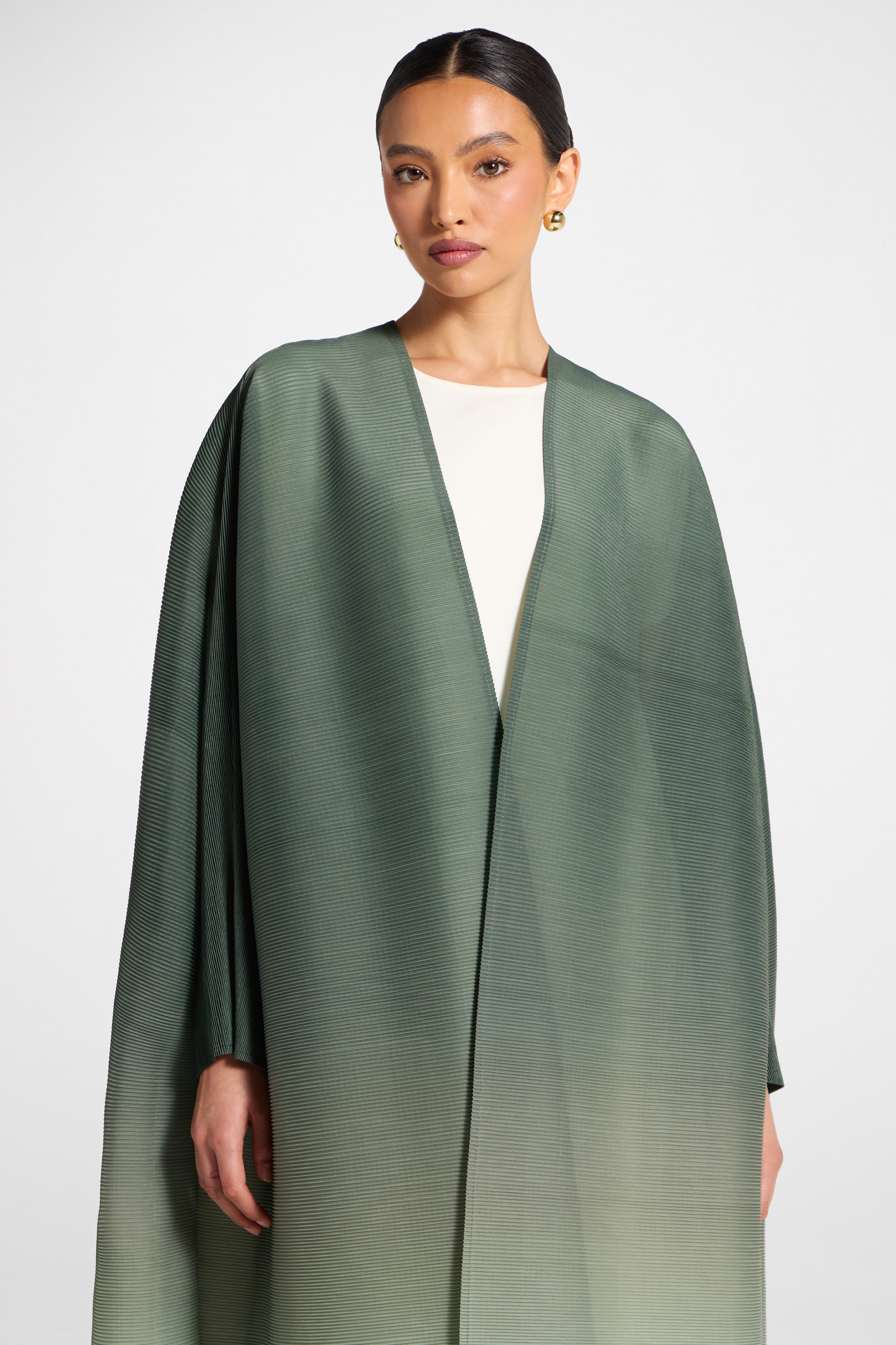 Ombre Pleated Open Abaya - Tea Forest Abayas Veiled