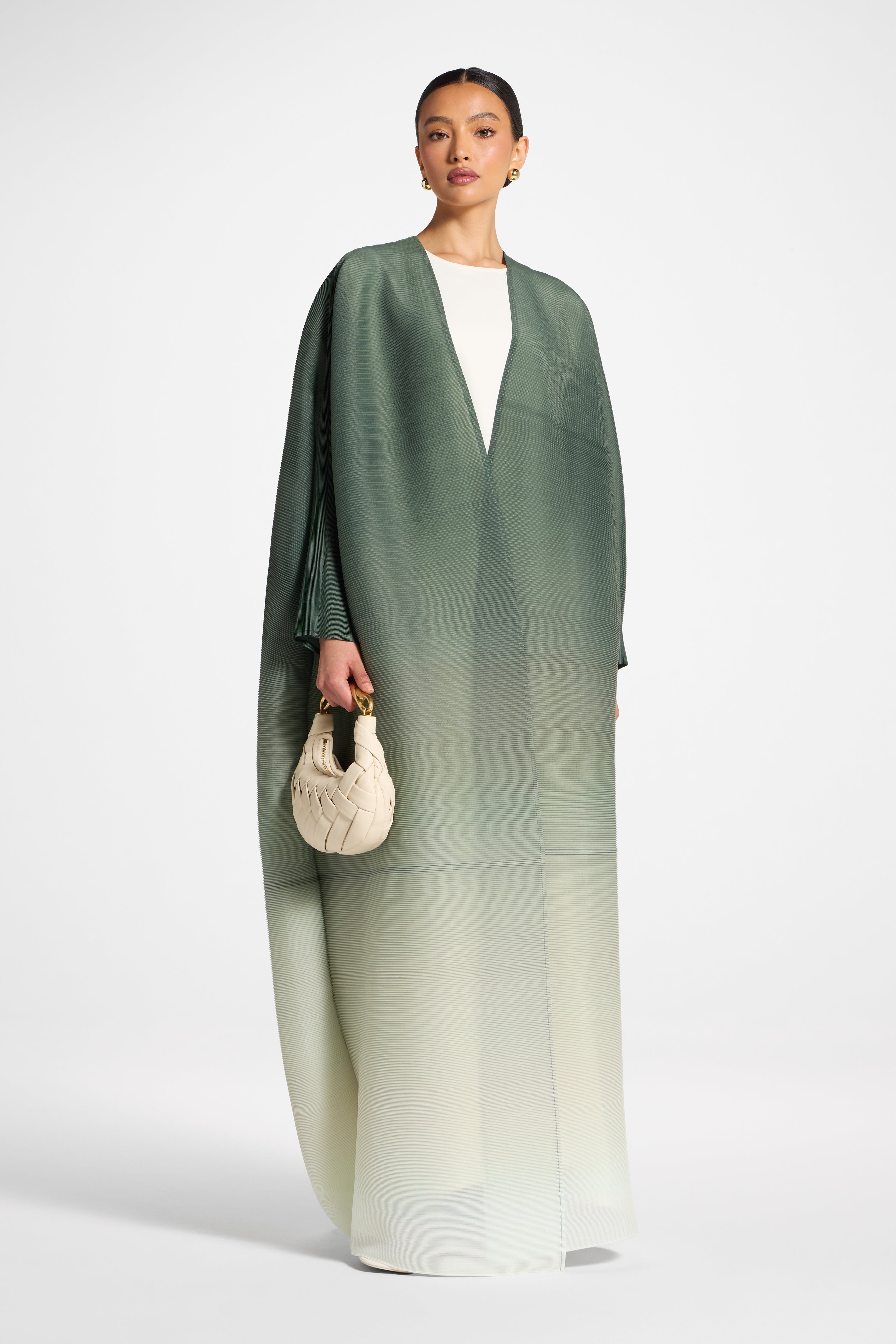 Ombre Pleated Open Abaya - Tea Forest Abayas Veiled