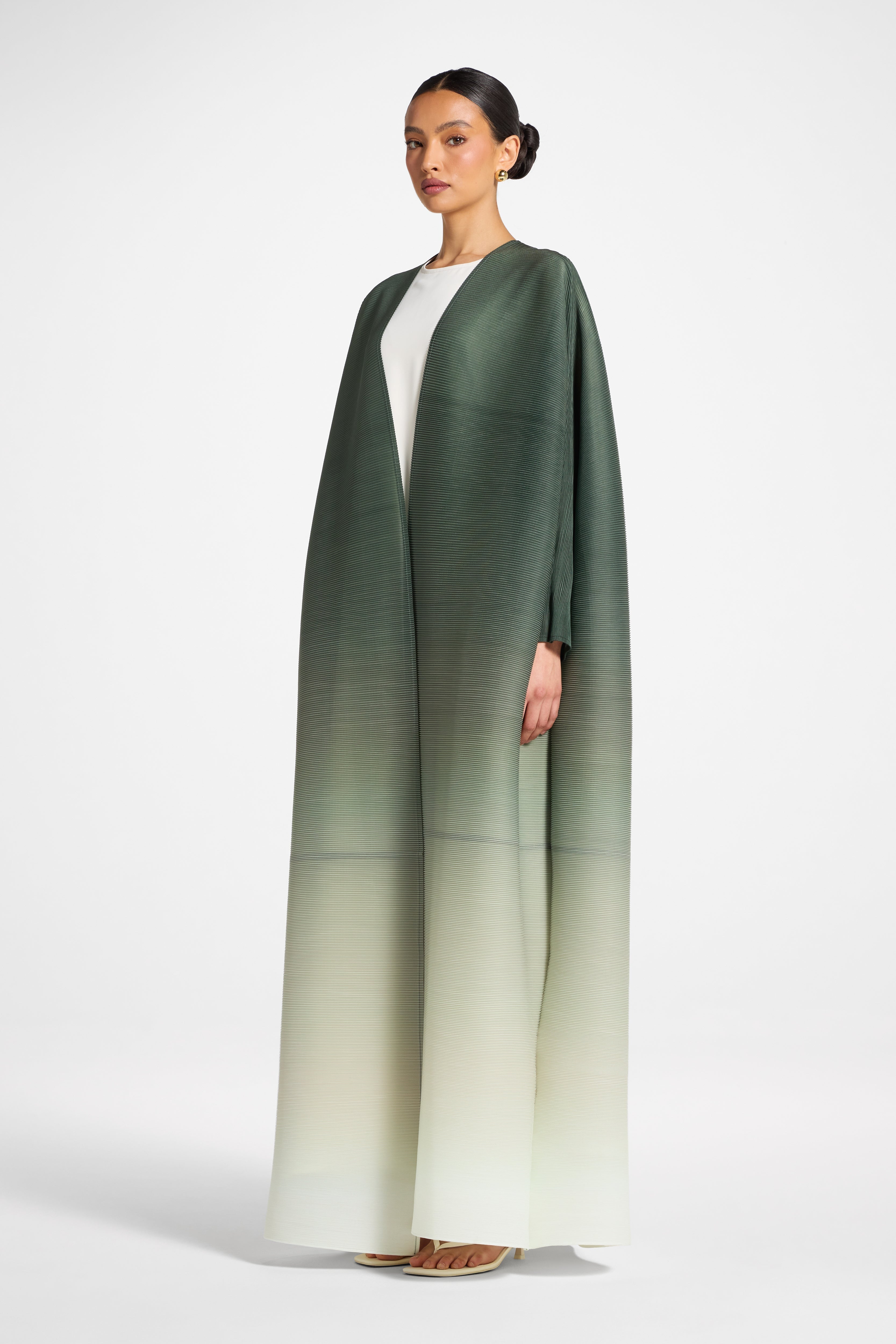Ombre Pleated Open Abaya - Tea Forest Abayas Veiled